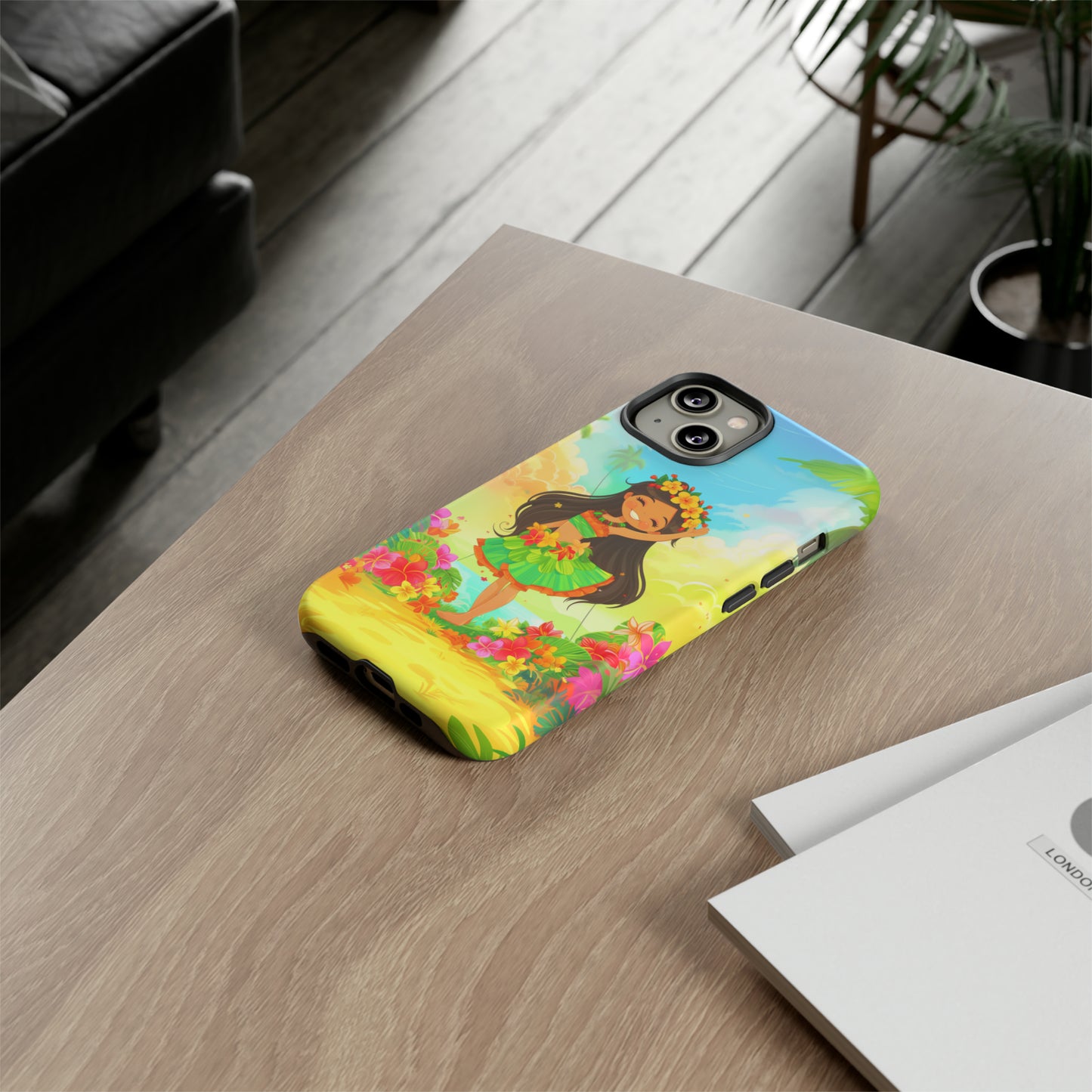 Cute Hula Girl Hawaiian Phone Case, Tropical, Hibiscus, Wireless Compatible, Protective Cell Phone Case for iPhone, Samsung, Pixel phones