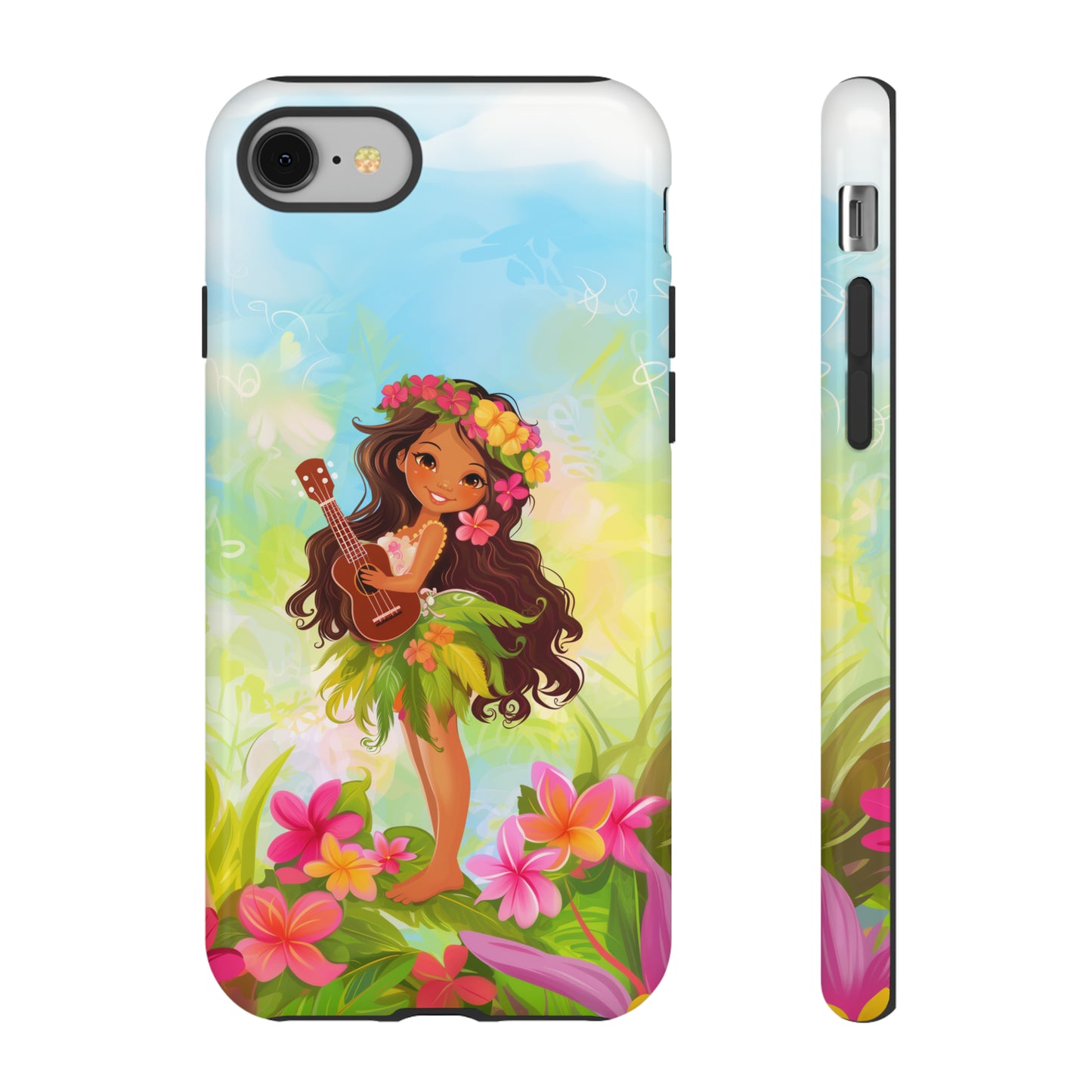 Cute Hula Girl Hawaiian Phone Case, Tropical, Hibiscus, Wireless Compatible, Protective Cell Phone Case for iPhone, Samsung, Pixel phones