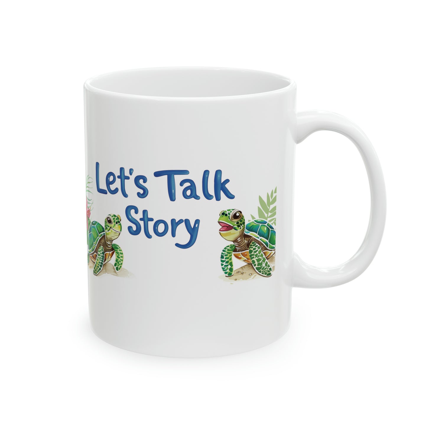Let's Talk Story Cartoon Turtles Honu Hawaiian Ceramic Mug 11oz, Hawaii Mug, HI Mug, Aloha Mug, 808 Mug, Island Mug, Tropical Coffee Mug