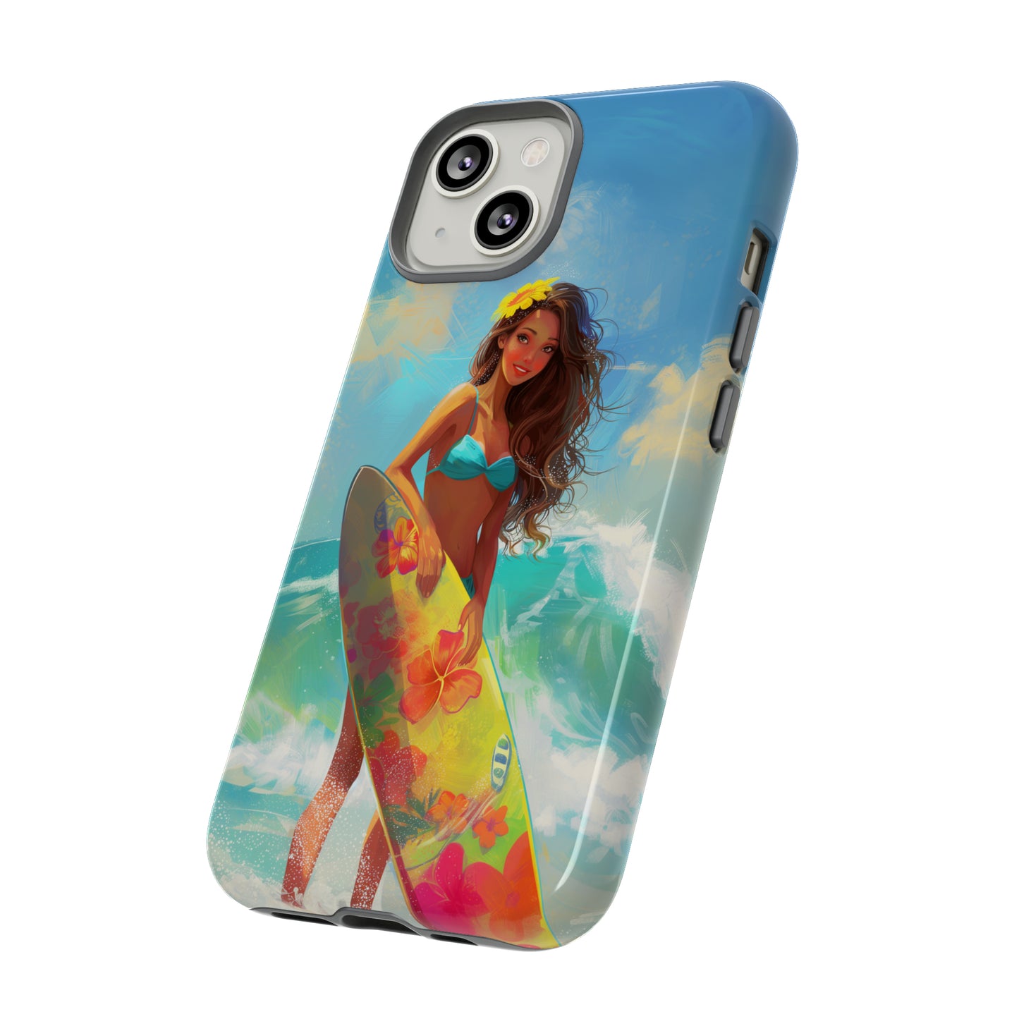 Surfer Girl Hawaiian Phone Case, Tropical, Hibiscus, Wireless Compatible, Protective Cell Phone Case for iPhone, Samsung, Pixel phones