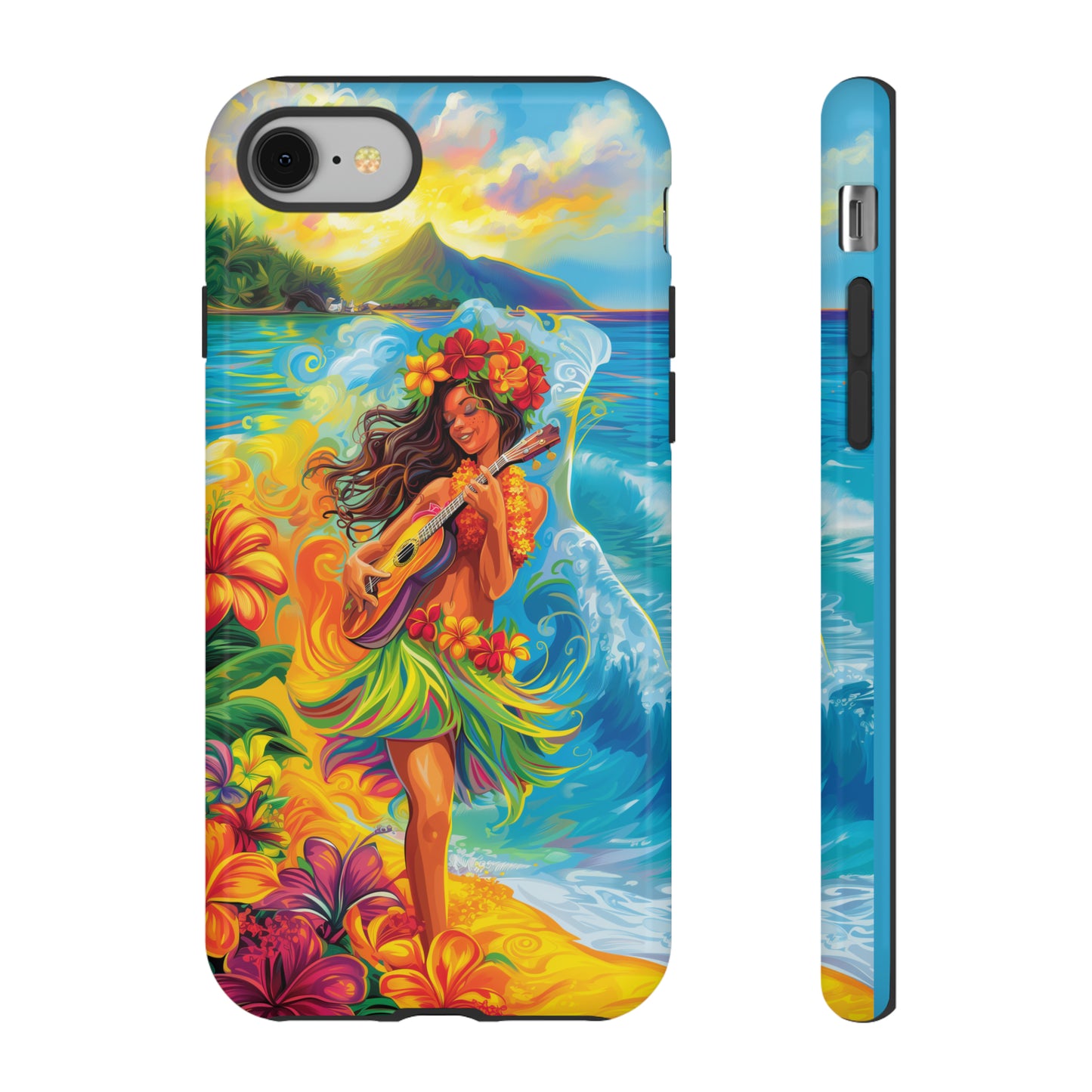 Ukulele Hula Girl Hawaiian Phone Case, Tropical, Hibiscus, Wireless Compatible, Protective Cell Phone Case for iPhone, Samsung, Pixel phones