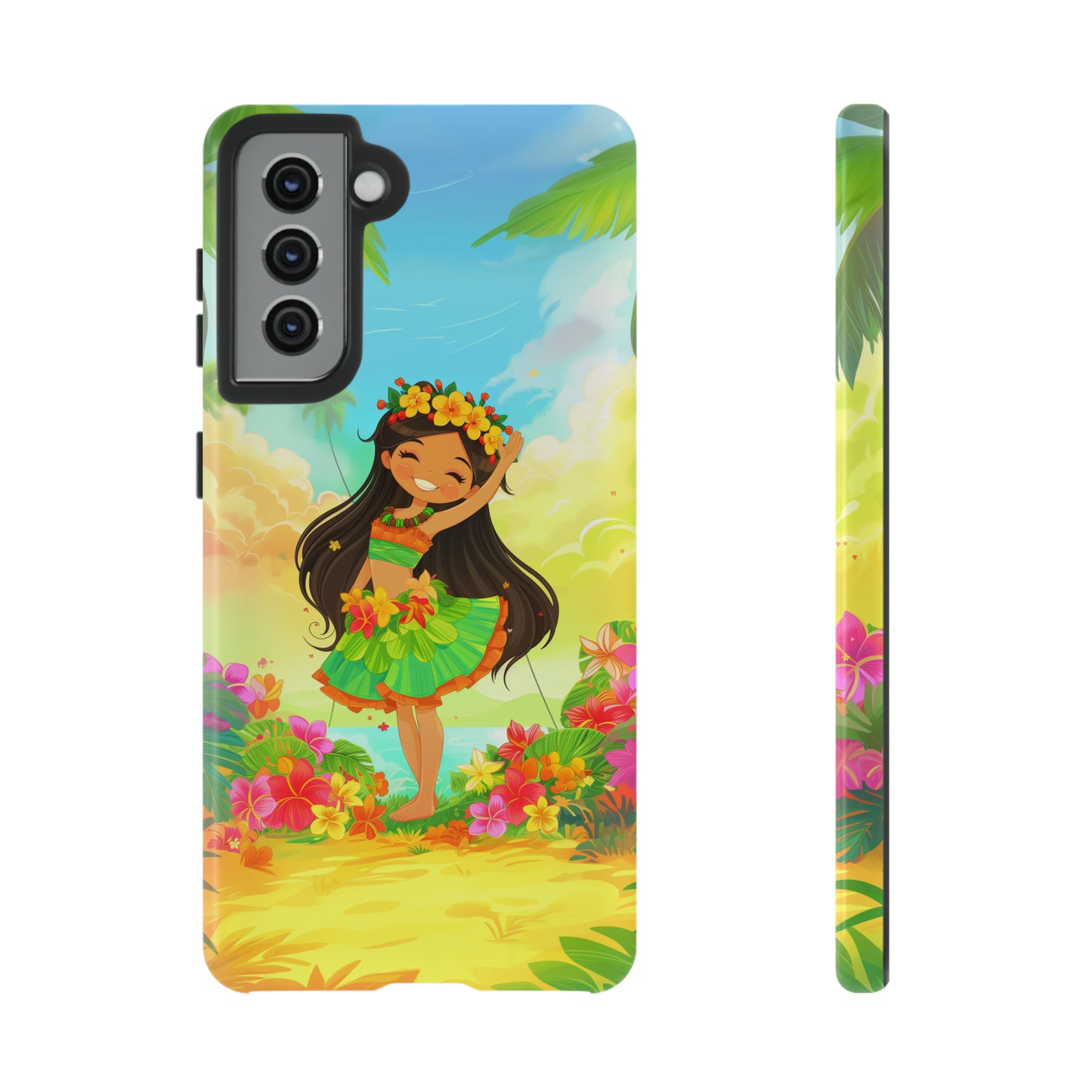 Cute Hula Girl Hawaiian Phone Case, Tropical, Hibiscus, Wireless Compatible, Protective Cell Phone Case for iPhone, Samsung, Pixel phones