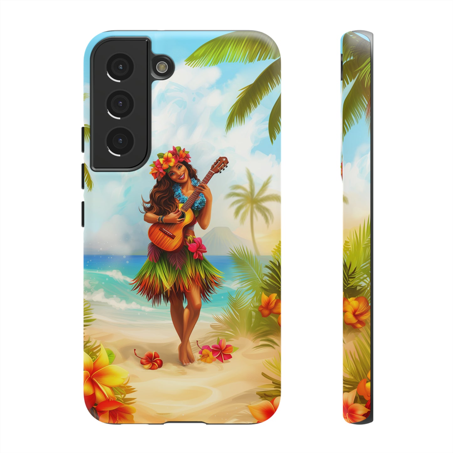 Hula Girl Guitar Hawaiian Phone Case, Tropical, Hibiscus, Wireless Compatible, Protective Cell Phone Case for iPhone, Samsung, Pixel phones