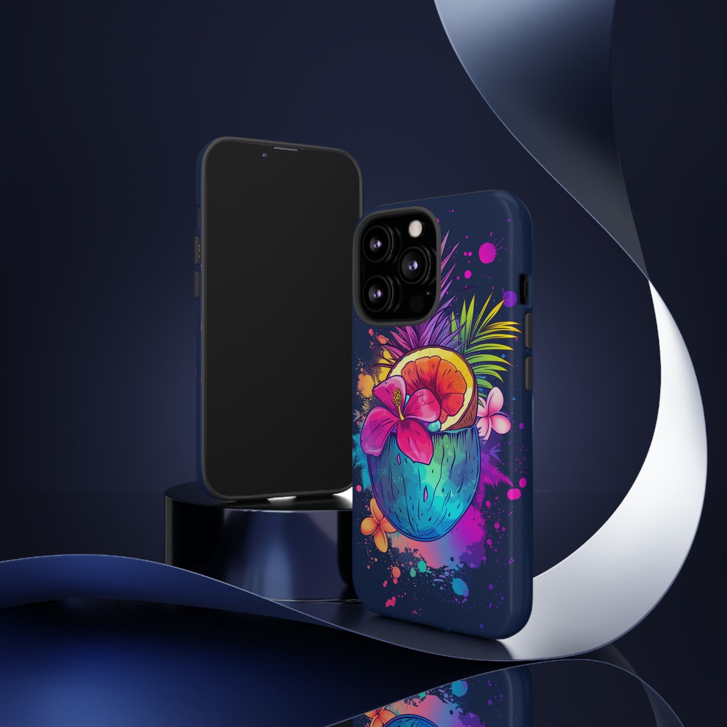 Coconut Dark Colorful Hawaiian Tropical Phone Case, Island Tropics, Wireless Compatible, Protective Cell Phone Case iPhone, Samsung, Pixel