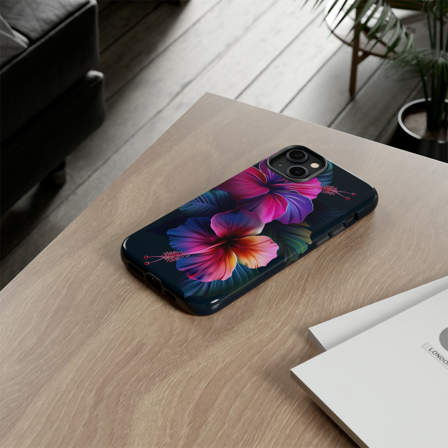 Hibiscus Neon Dark Hawaiian Tropical Phone Case, 808, Island Tropics, Wireless Compatible, Protective Cell Phone Case iPhone, Samsung, Pixel