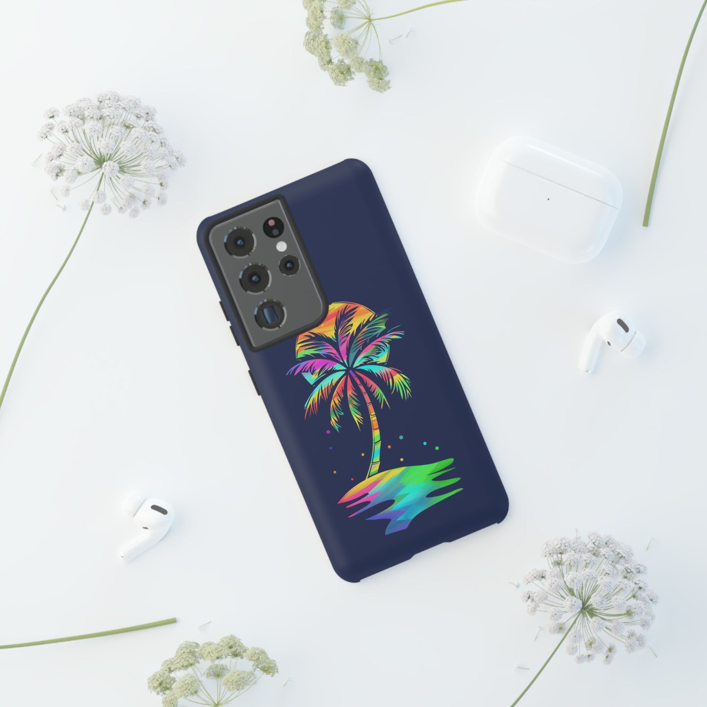 Night Palm Tree Hawaiian Phone Case, Tropical, Hibiscus, Wireless Compatible, Protective Cell Phone Case for iPhone, Samsung, Pixel phones