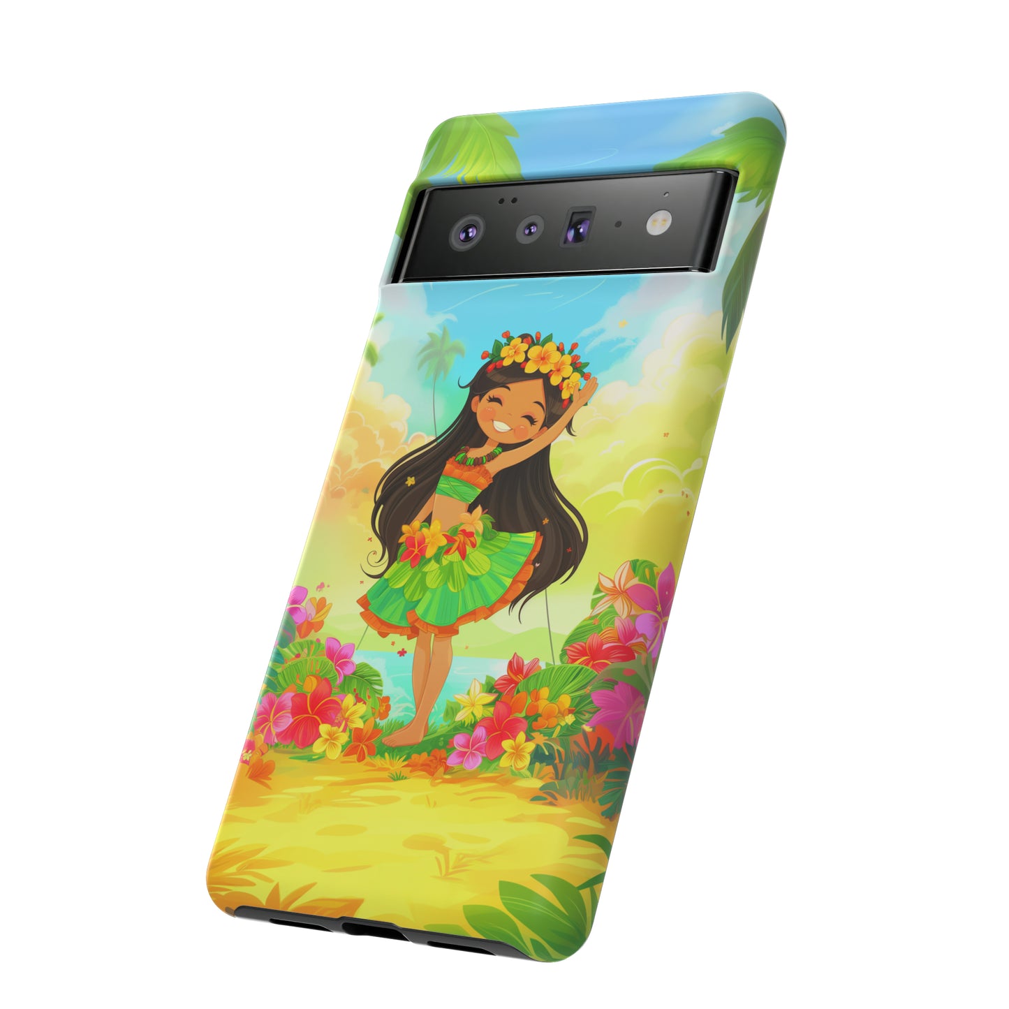 Cute Hula Girl Hawaiian Phone Case, Tropical, Hibiscus, Wireless Compatible, Protective Cell Phone Case for iPhone, Samsung, Pixel phones