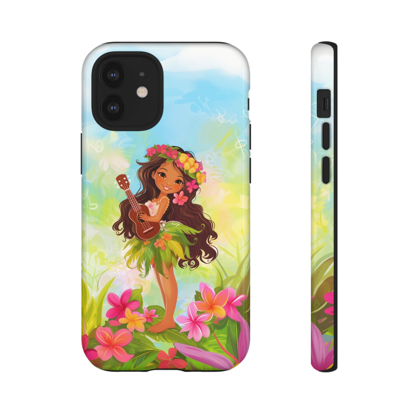 Cute Hula Girl Hawaiian Phone Case, Tropical, Hibiscus, Wireless Compatible, Protective Cell Phone Case for iPhone, Samsung, Pixel phones
