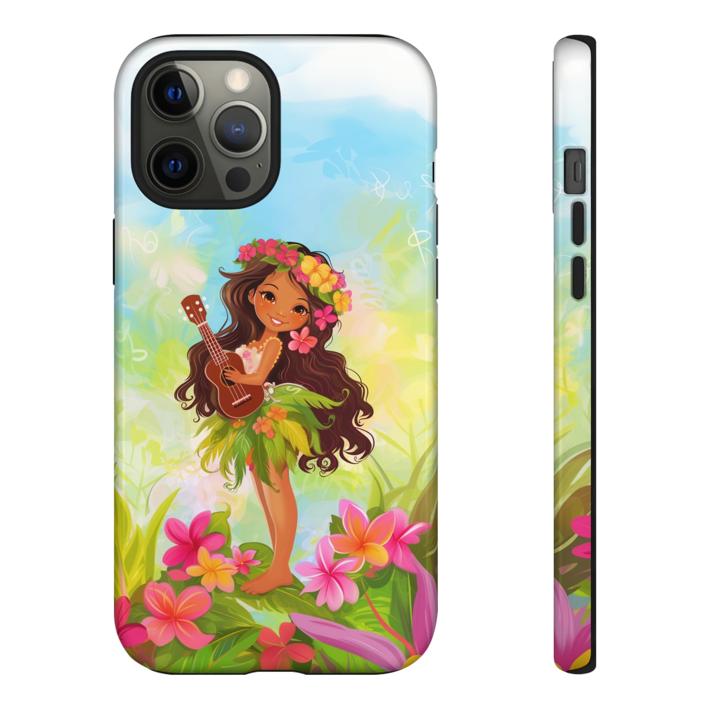 Cute Hula Girl Hawaiian Phone Case, Tropical, Hibiscus, Wireless Compatible, Protective Cell Phone Case for iPhone, Samsung, Pixel phones