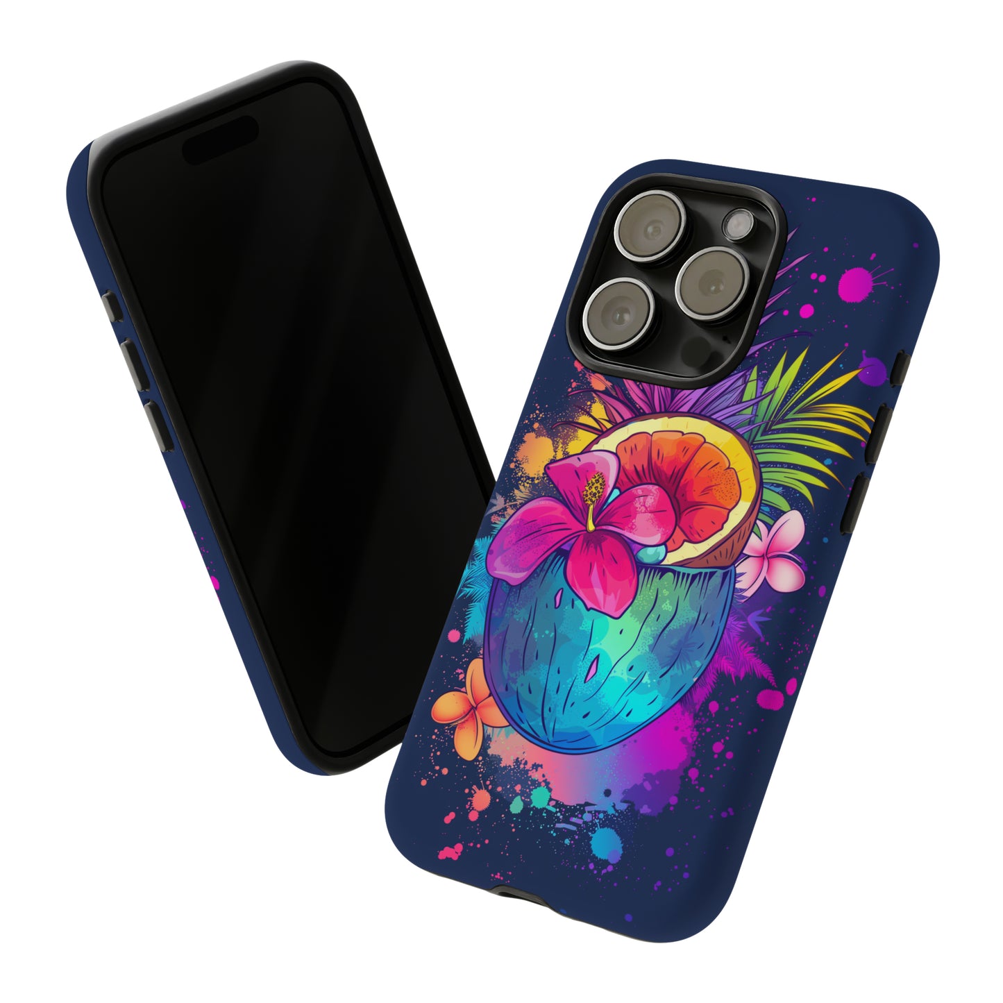 Coconut Dark Colorful Hawaiian Tropical Phone Case, Island Tropics, Wireless Compatible, Protective Cell Phone Case iPhone, Samsung, Pixel
