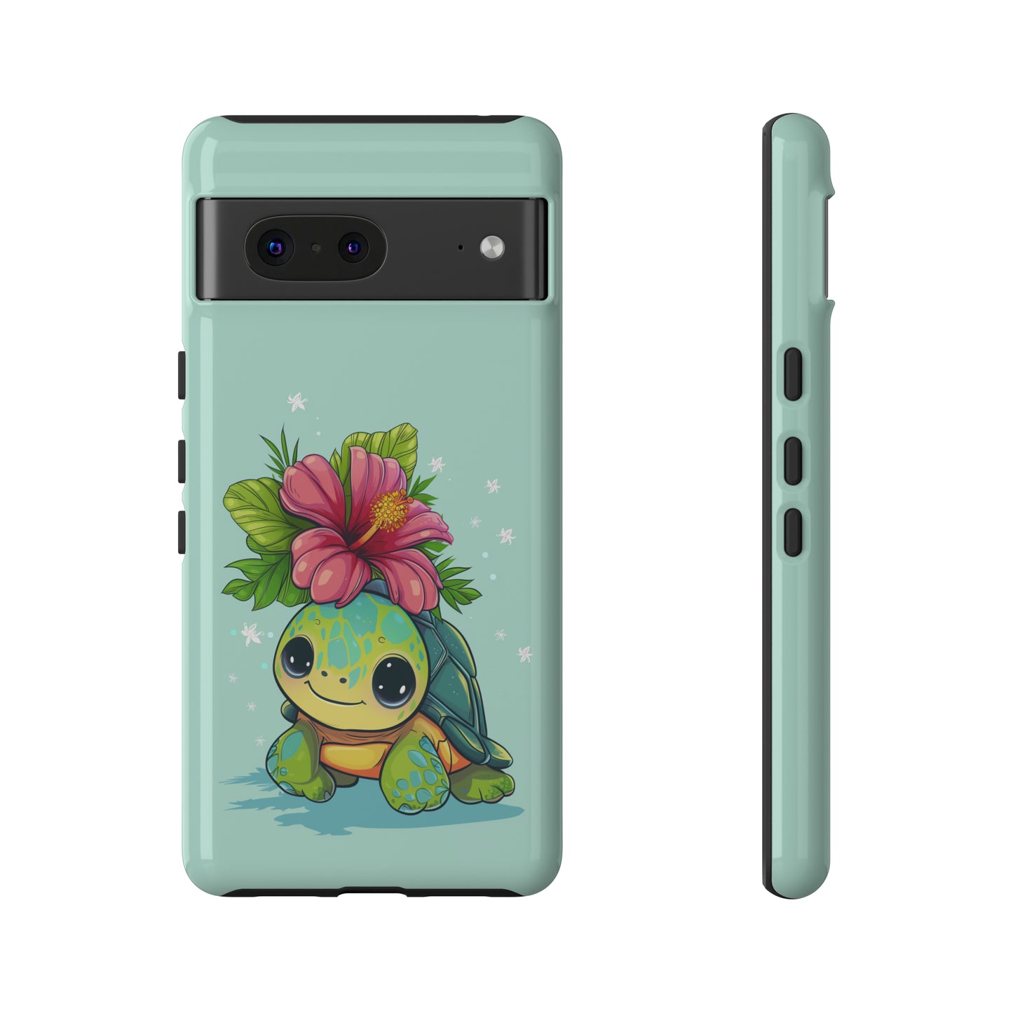 Cute Turtle Hawaiian Phone Case, Tropical, Hibiscus, Wireless Compatible, Protective Cell Phone Case for iPhone, Samsung, Pixel phones