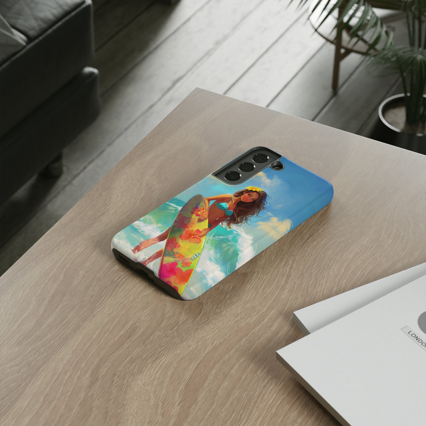 Surfer Girl Hawaiian Phone Case, Tropical, Hibiscus, Wireless Compatible, Protective Cell Phone Case for iPhone, Samsung, Pixel phones