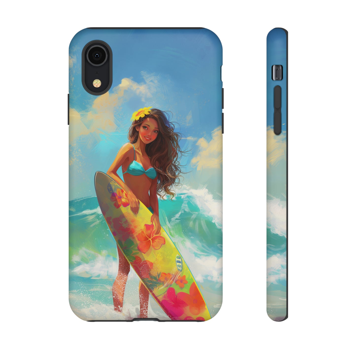Surfer Girl Hawaiian Phone Case, Tropical, Hibiscus, Wireless Compatible, Protective Cell Phone Case for iPhone, Samsung, Pixel phones