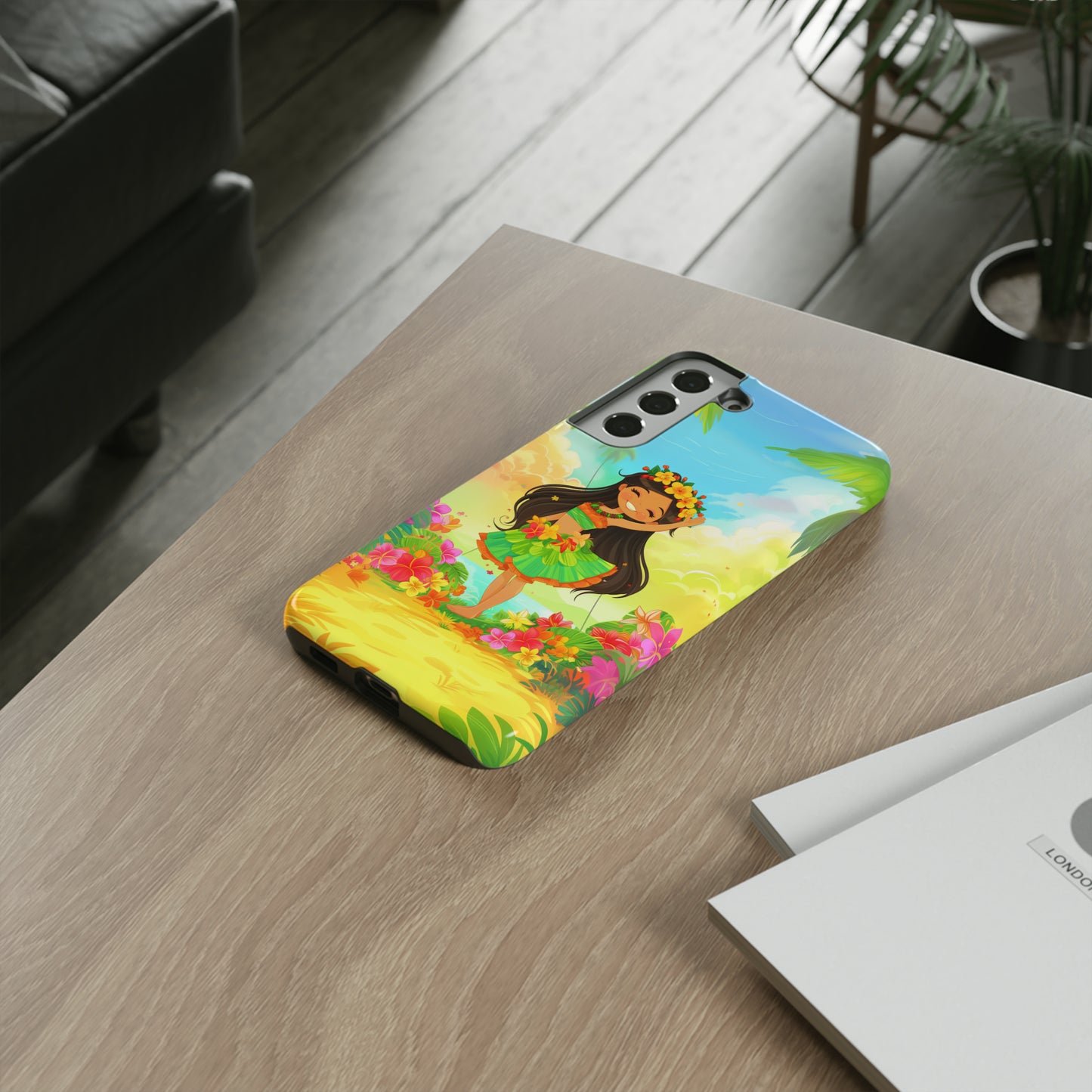 Cute Hula Girl Hawaiian Phone Case, Tropical, Hibiscus, Wireless Compatible, Protective Cell Phone Case for iPhone, Samsung, Pixel phones