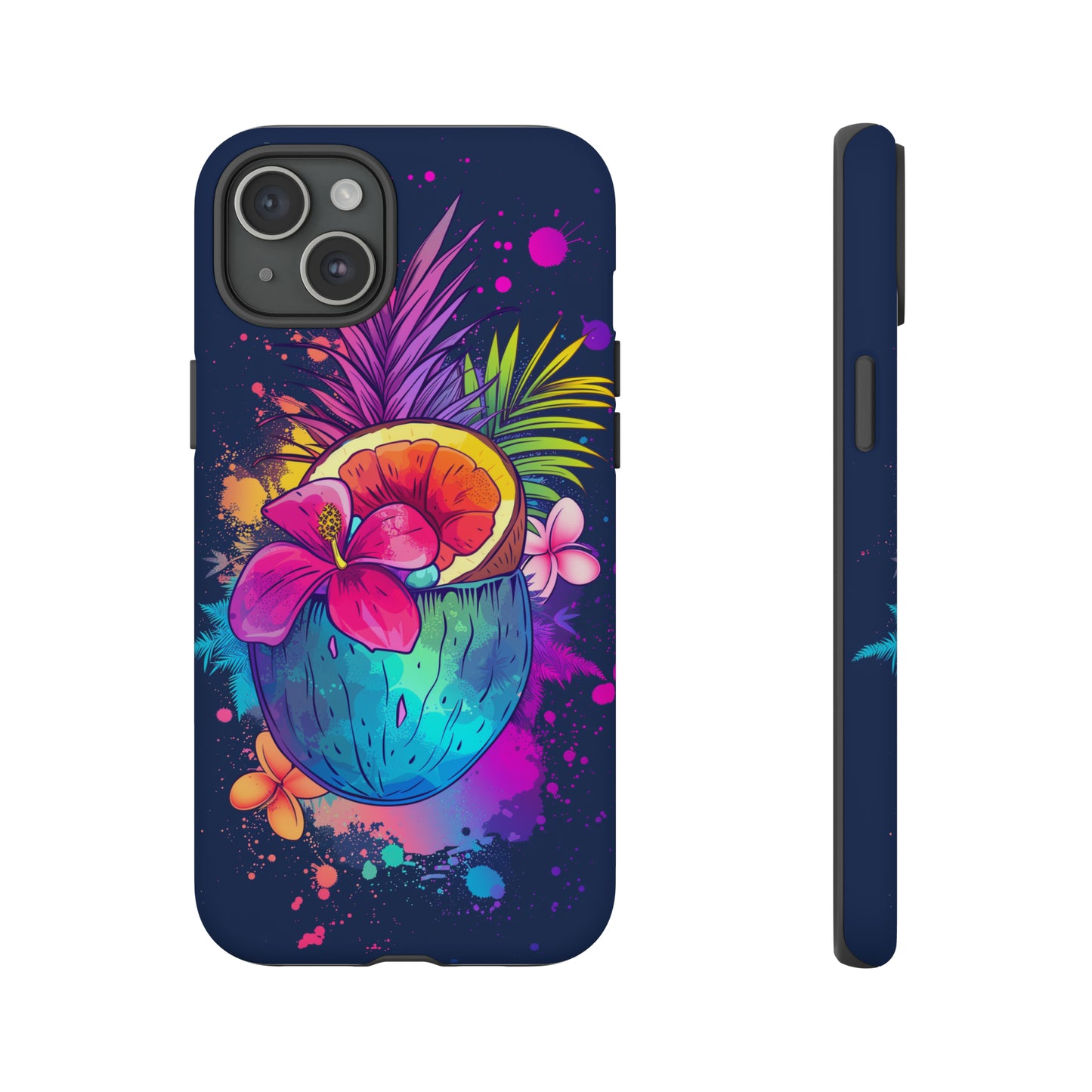 Coconut Dark Colorful Hawaiian Tropical Phone Case, Island Tropics, Wireless Compatible, Protective Cell Phone Case iPhone, Samsung, Pixel