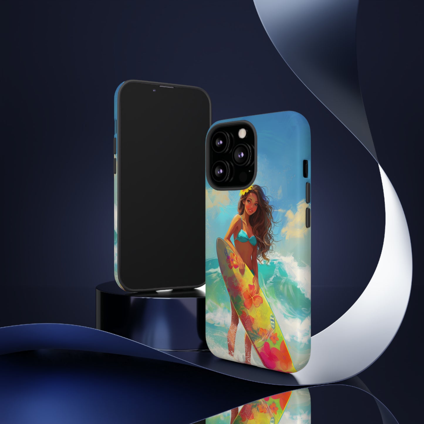 Surfer Girl Hawaiian Phone Case, Tropical, Hibiscus, Wireless Compatible, Protective Cell Phone Case for iPhone, Samsung, Pixel phones