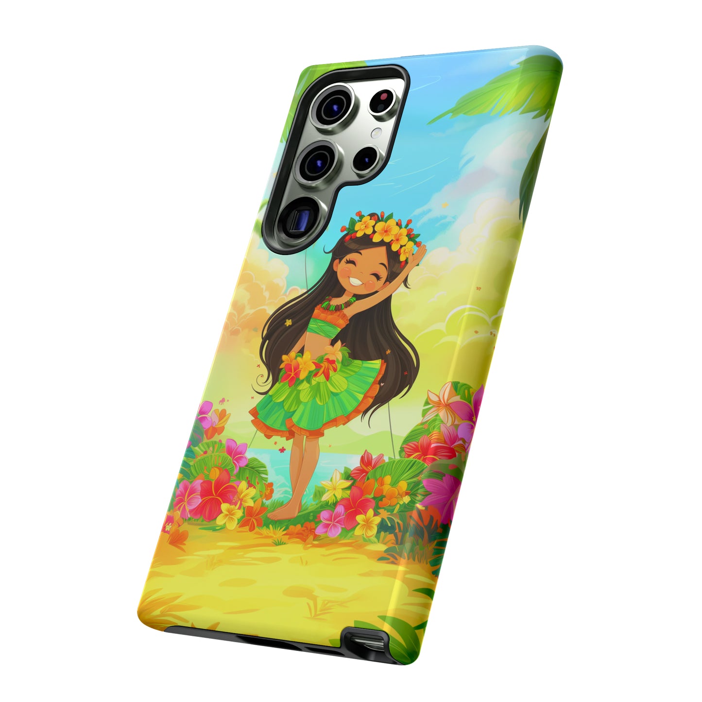 Cute Hula Girl Hawaiian Phone Case, Tropical, Hibiscus, Wireless Compatible, Protective Cell Phone Case for iPhone, Samsung, Pixel phones
