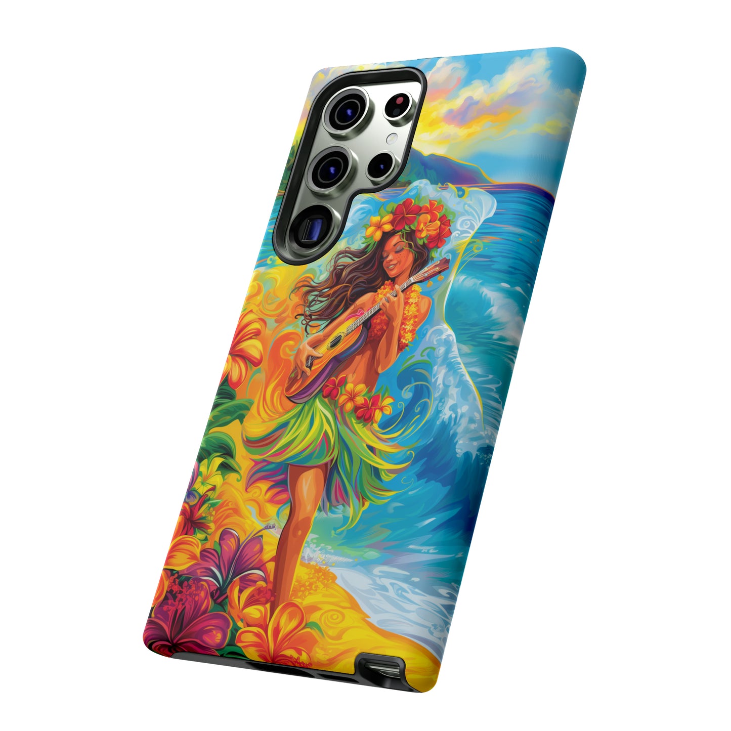Ukulele Hula Girl Hawaiian Phone Case, Tropical, Hibiscus, Wireless Compatible, Protective Cell Phone Case for iPhone, Samsung, Pixel phones