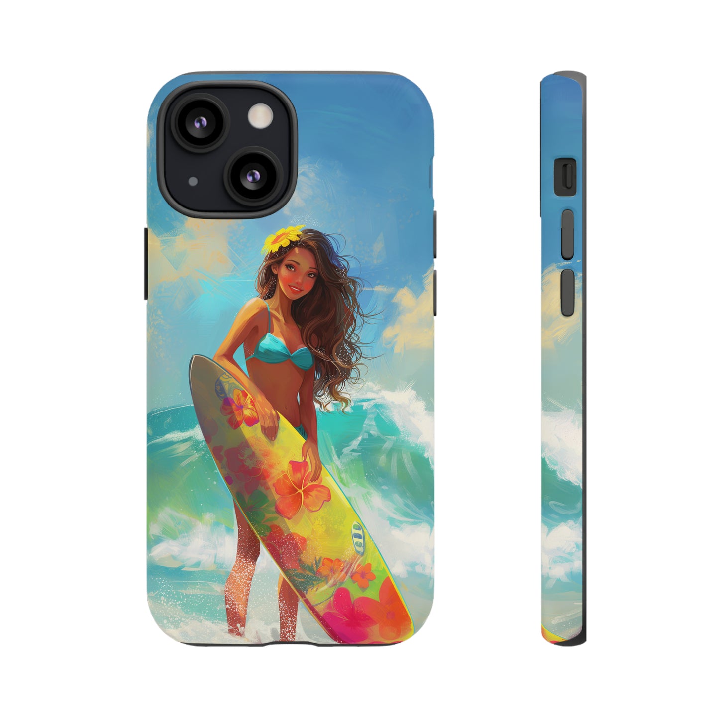 Surfer Girl Hawaiian Phone Case, Tropical, Hibiscus, Wireless Compatible, Protective Cell Phone Case for iPhone, Samsung, Pixel phones