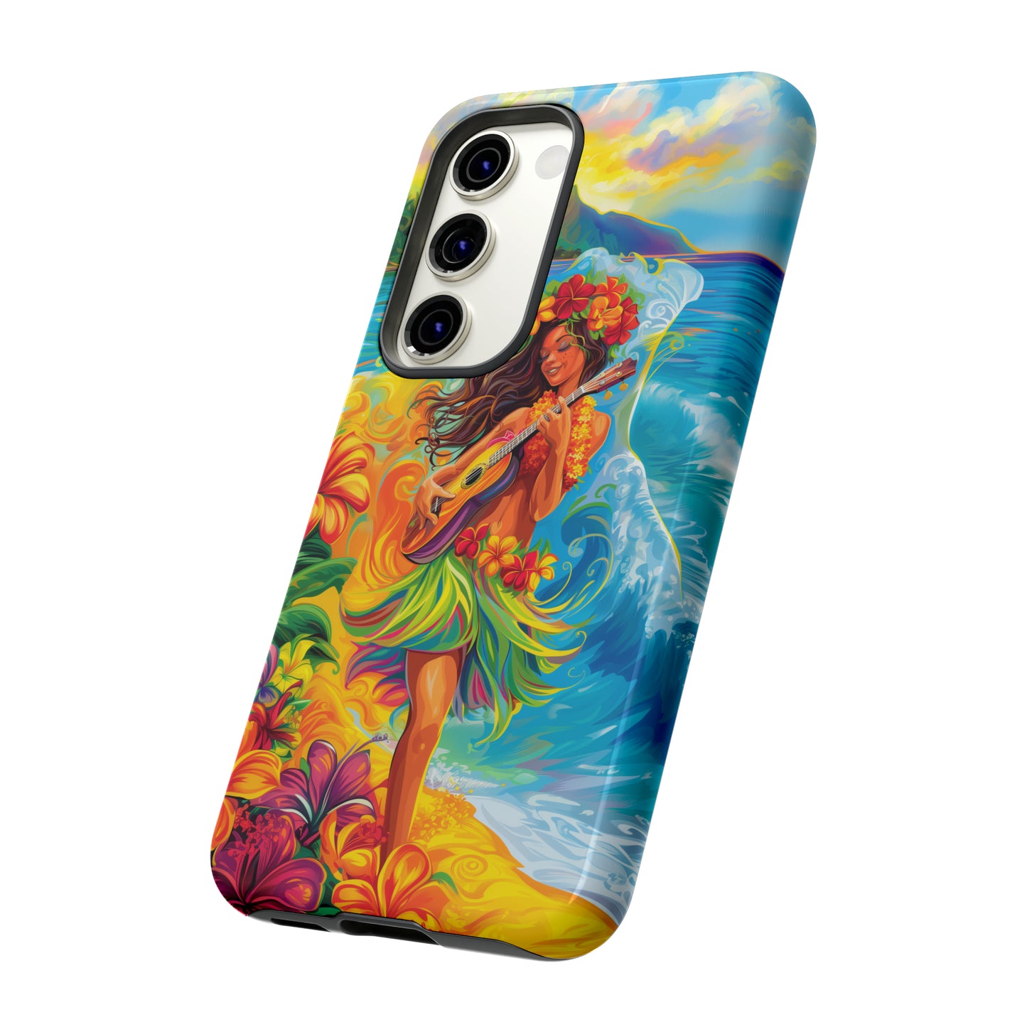 Ukulele Hula Girl Hawaiian Phone Case, Tropical, Hibiscus, Wireless Compatible, Protective Cell Phone Case for iPhone, Samsung, Pixel phones