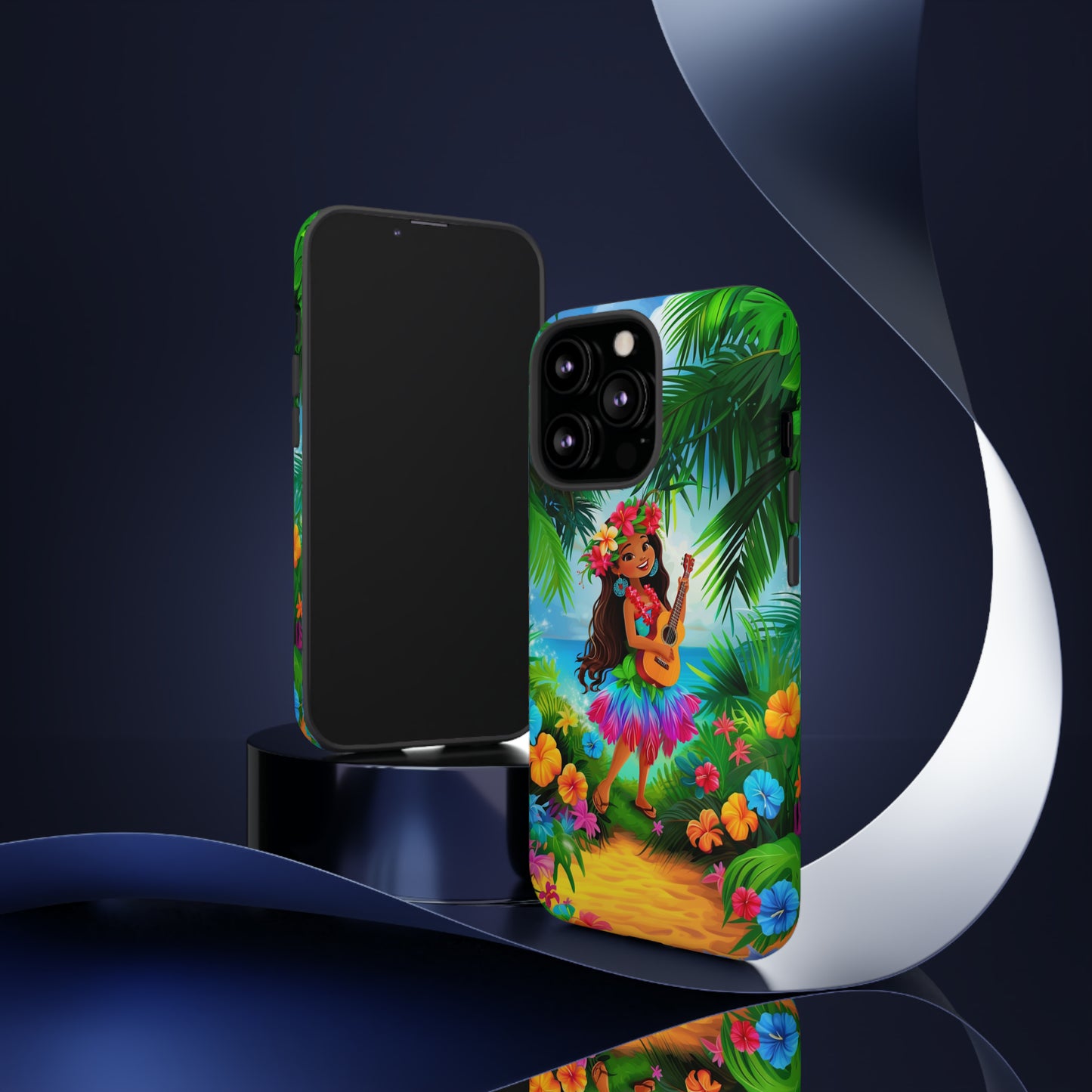 Hula Girl Ukulele Hawaiian Phone Case, Tropical, Hibiscus, Wireless Compatible, Protective Cell Phone Case for iPhone, Samsung, Pixel phones