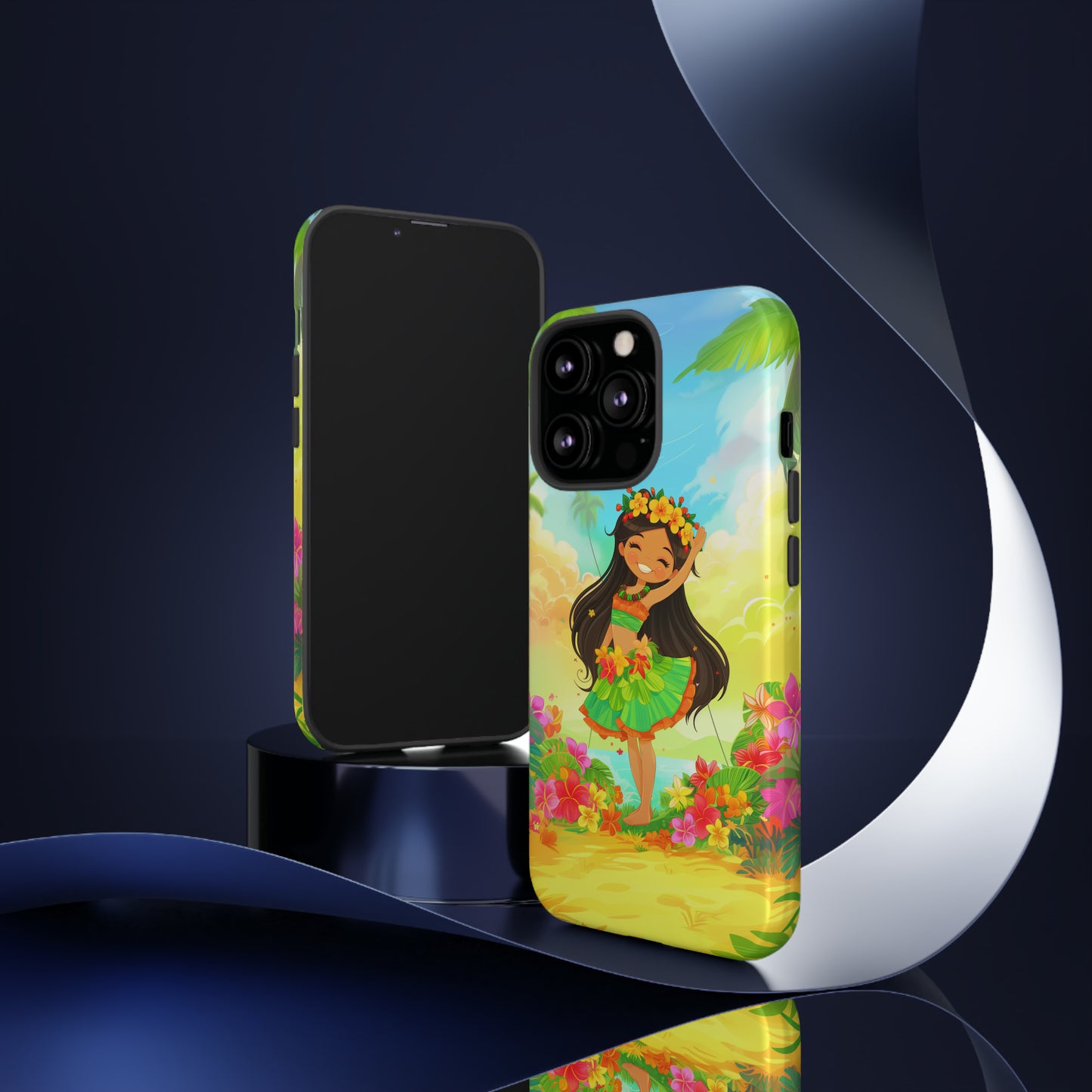 Cute Hula Girl Hawaiian Phone Case, Tropical, Hibiscus, Wireless Compatible, Protective Cell Phone Case for iPhone, Samsung, Pixel phones