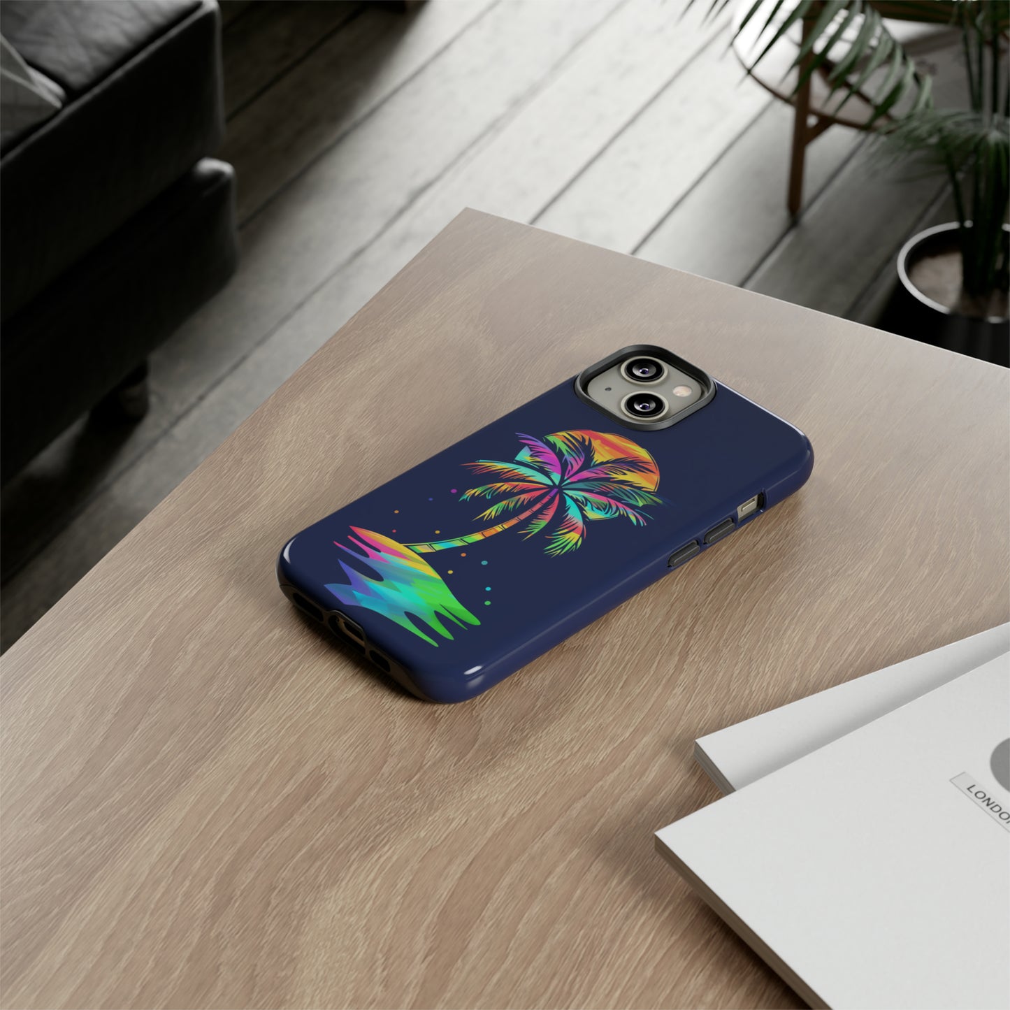 Night Palm Tree Hawaiian Phone Case, Tropical, Hibiscus, Wireless Compatible, Protective Cell Phone Case for iPhone, Samsung, Pixel phones
