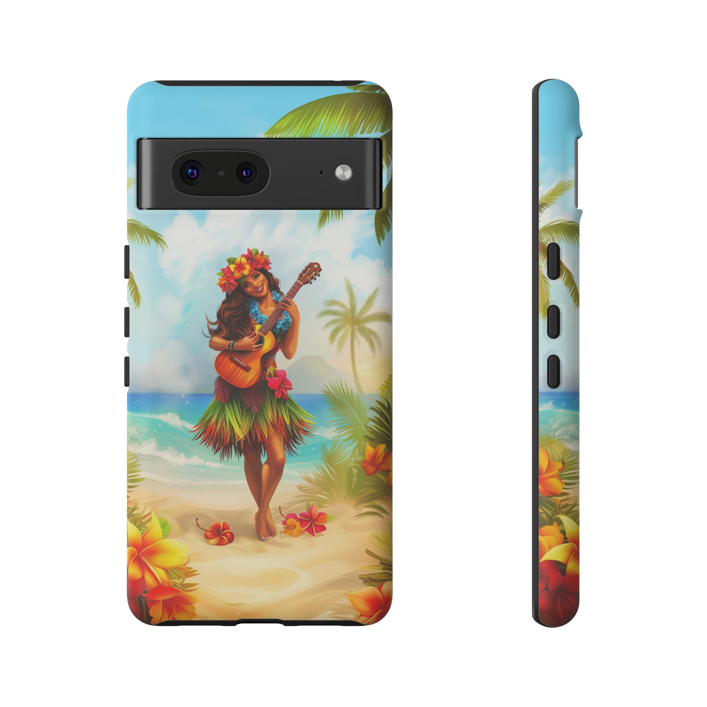 Hula Girl Guitar Hawaiian Phone Case, Tropical, Hibiscus, Wireless Compatible, Protective Cell Phone Case for iPhone, Samsung, Pixel phones