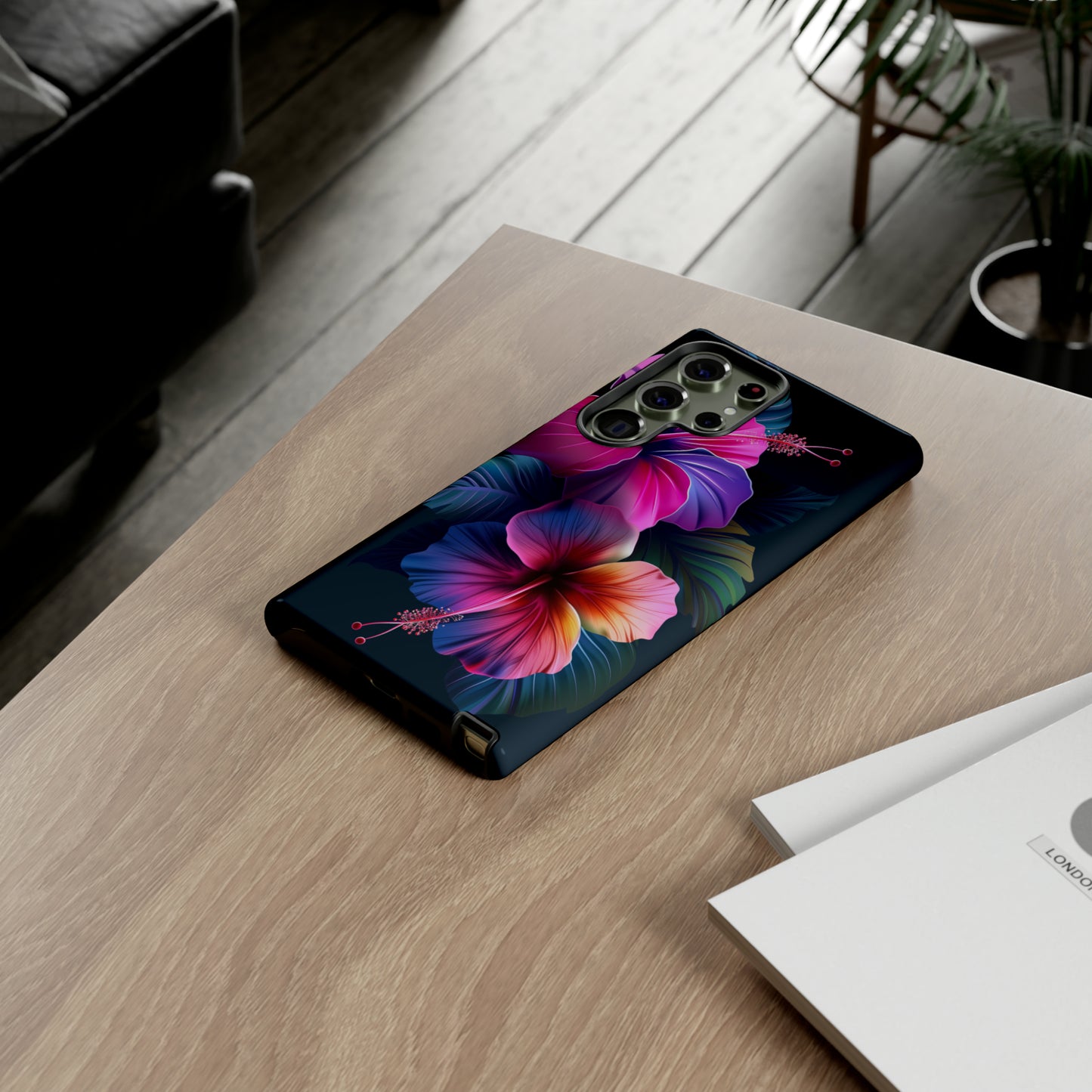 Hibiscus Neon Dark Hawaiian Tropical Phone Case, 808, Island Tropics, Wireless Compatible, Protective Cell Phone Case iPhone, Samsung, Pixel