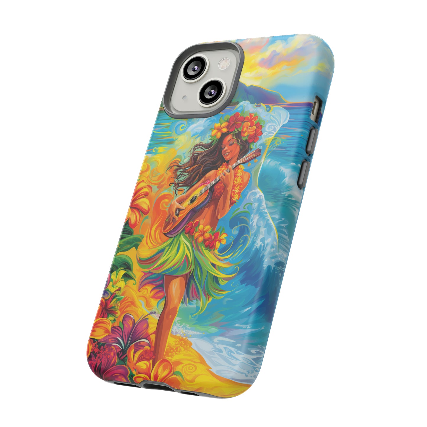 Ukulele Hula Girl Hawaiian Phone Case, Tropical, Hibiscus, Wireless Compatible, Protective Cell Phone Case for iPhone, Samsung, Pixel phones