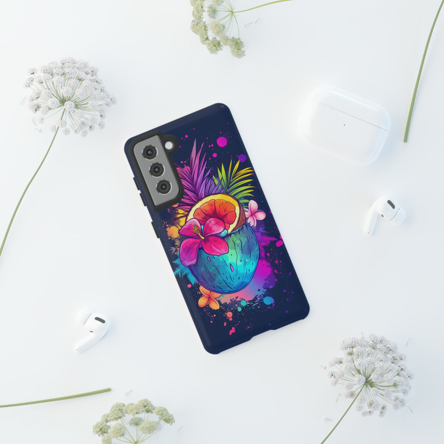 Coconut Dark Colorful Hawaiian Tropical Phone Case, Island Tropics, Wireless Compatible, Protective Cell Phone Case iPhone, Samsung, Pixel