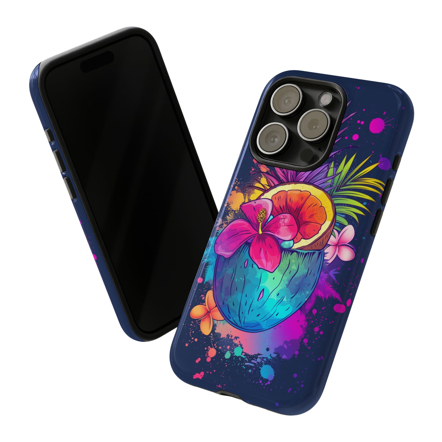Coconut Dark Colorful Hawaiian Tropical Phone Case, Island Tropics, Wireless Compatible, Protective Cell Phone Case iPhone, Samsung, Pixel