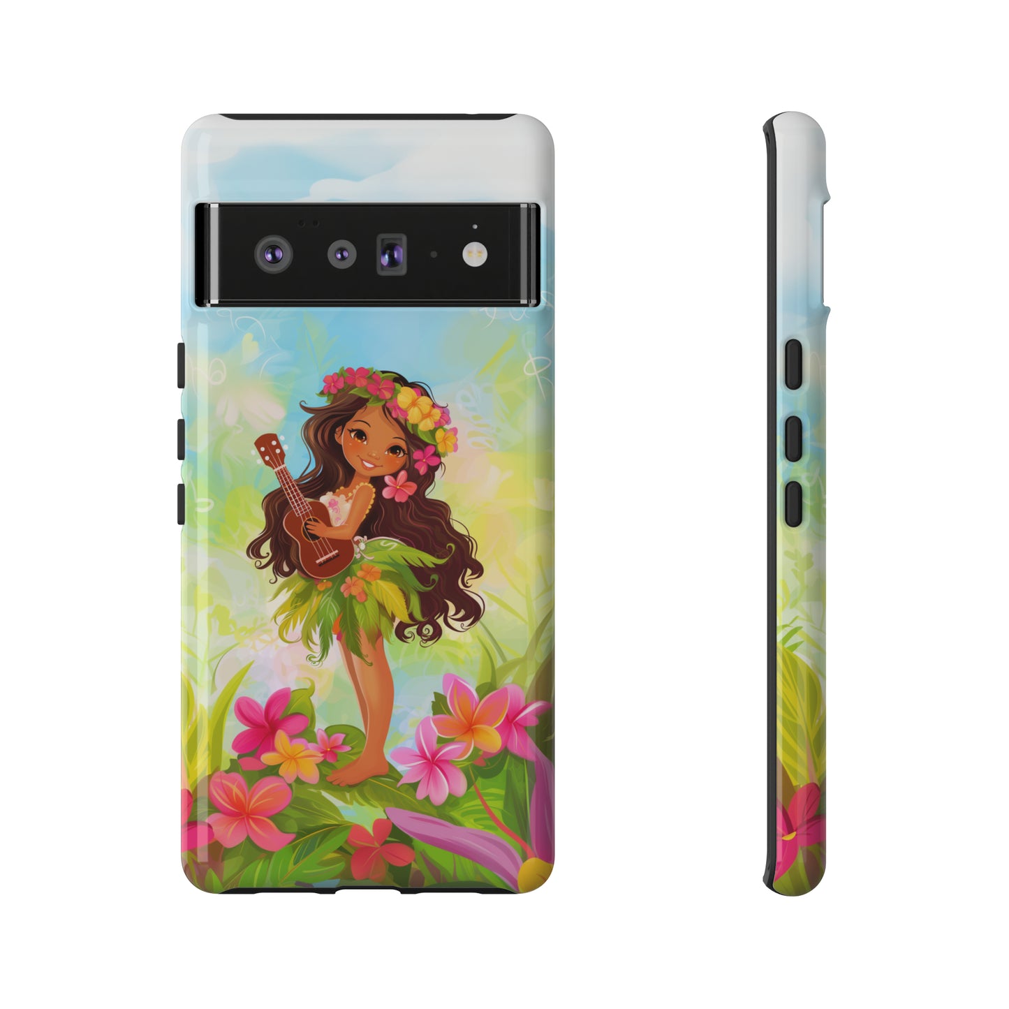 Cute Hula Girl Hawaiian Phone Case, Tropical, Hibiscus, Wireless Compatible, Protective Cell Phone Case for iPhone, Samsung, Pixel phones