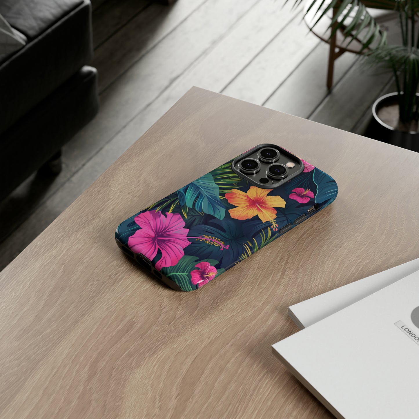 Hibiscus Dark Hawaiian Tropical Phone Case, 808, Island Tropics, Wireless Compatible, Protective Cell Phone Case iPhone, Samsung, Pixel