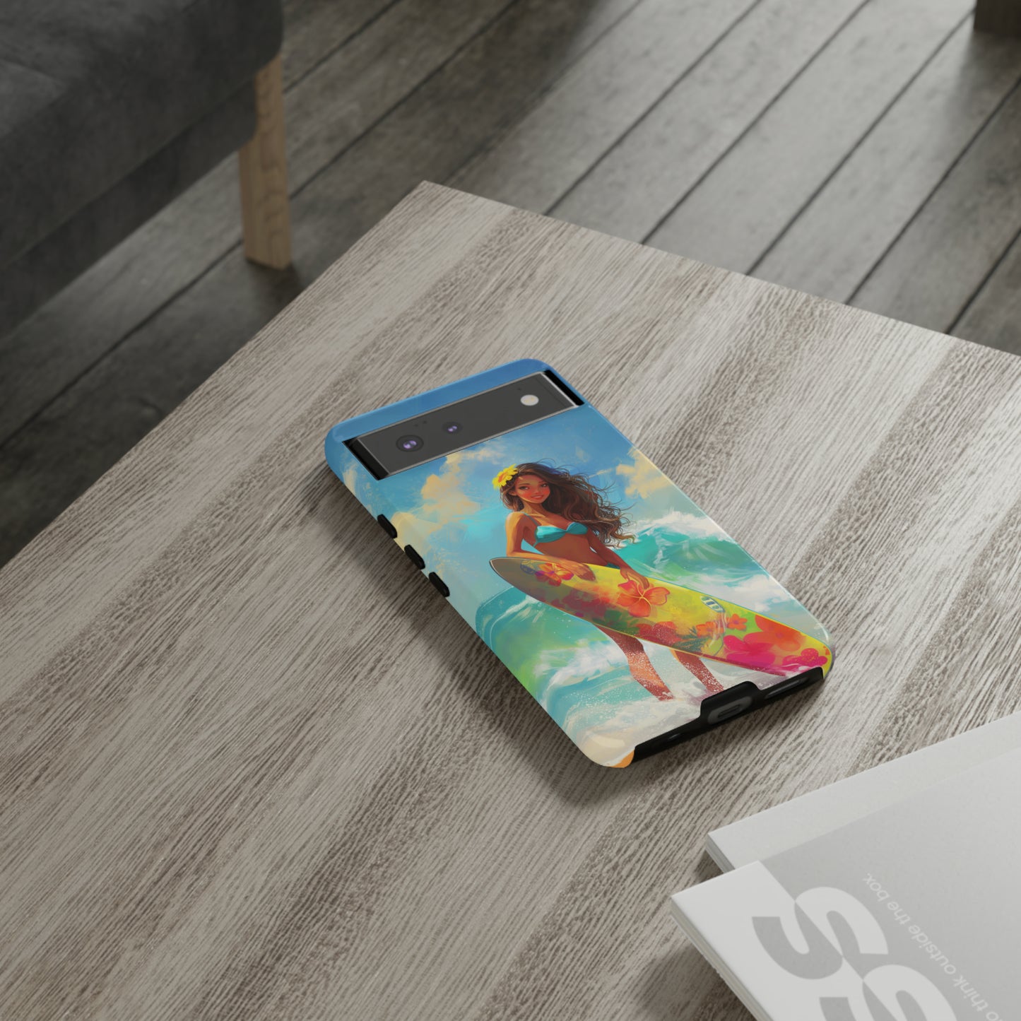 Surfer Girl Hawaiian Phone Case, Tropical, Hibiscus, Wireless Compatible, Protective Cell Phone Case for iPhone, Samsung, Pixel phones