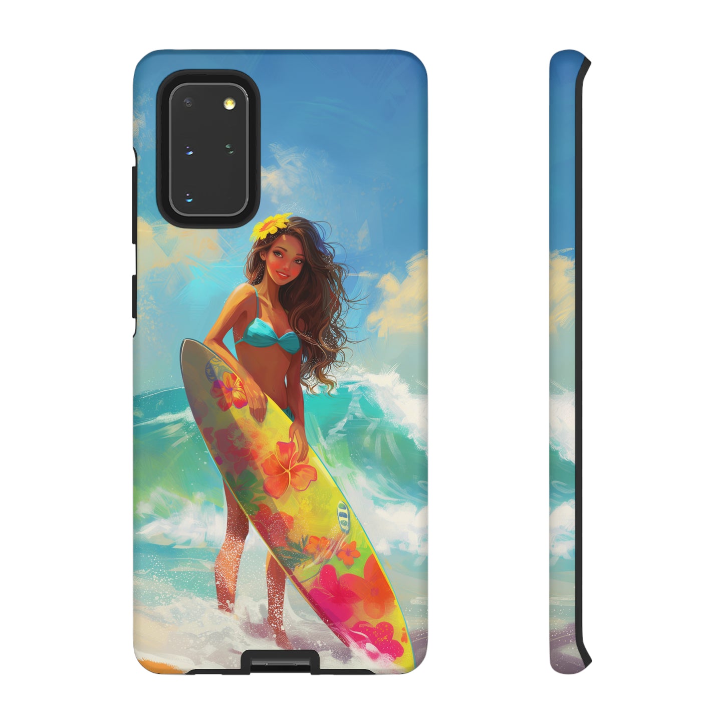 Surfer Girl Hawaiian Phone Case, Tropical, Hibiscus, Wireless Compatible, Protective Cell Phone Case for iPhone, Samsung, Pixel phones