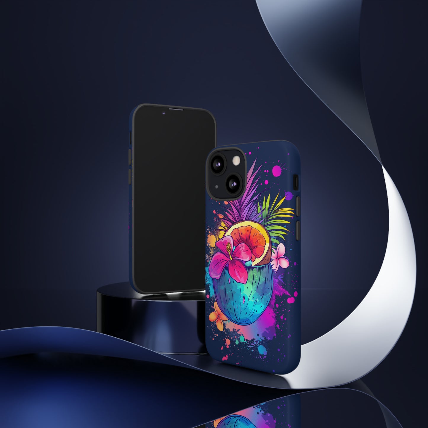 Coconut Dark Colorful Hawaiian Tropical Phone Case, Island Tropics, Wireless Compatible, Protective Cell Phone Case iPhone, Samsung, Pixel