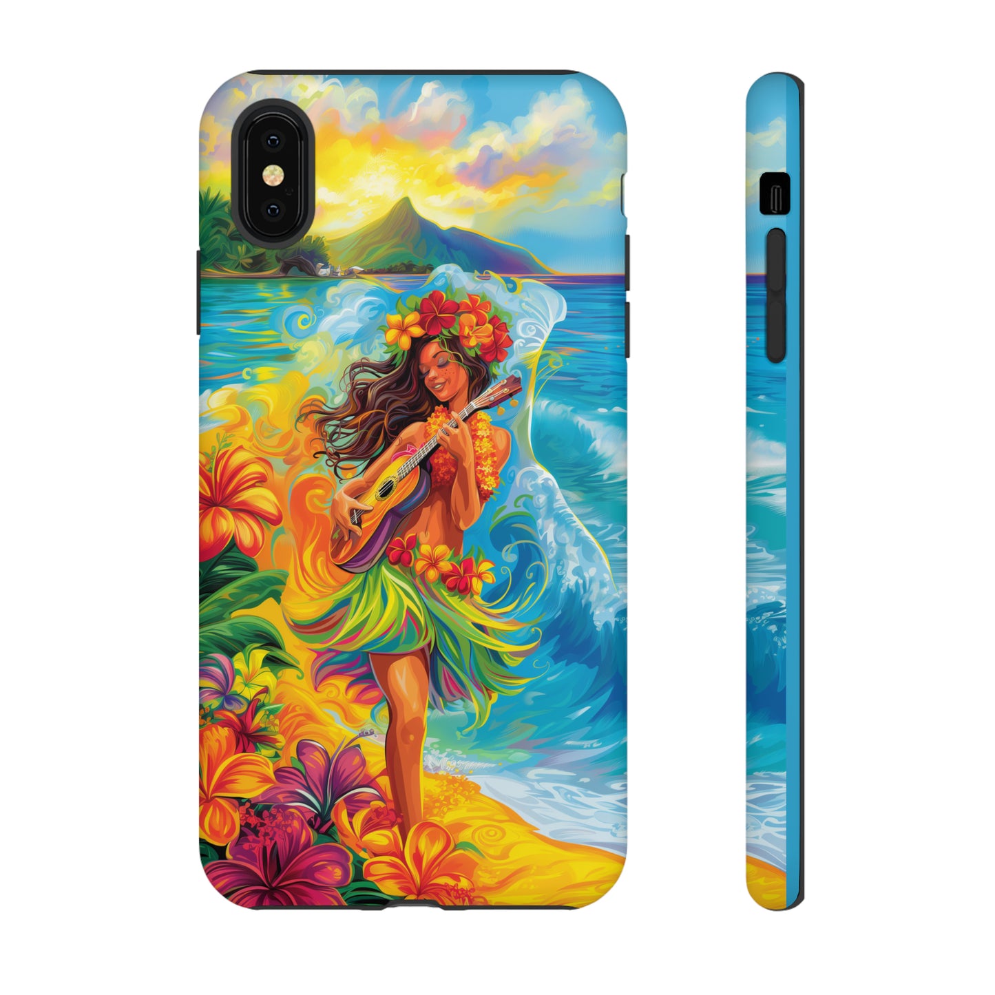 Ukulele Hula Girl Hawaiian Phone Case, Tropical, Hibiscus, Wireless Compatible, Protective Cell Phone Case for iPhone, Samsung, Pixel phones
