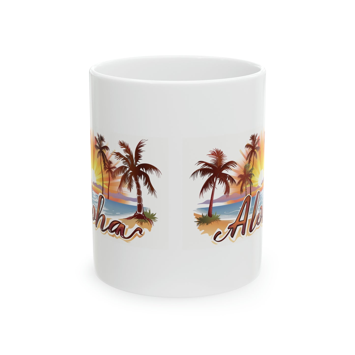 Aloha Sunset Cursive Brown Hawaiian Ceramic Mug 11oz, Hawaii Mug, HI Mug, Aloha Mug, 808 Mug, Island Mug, Tropical Mug, Coffee Mug