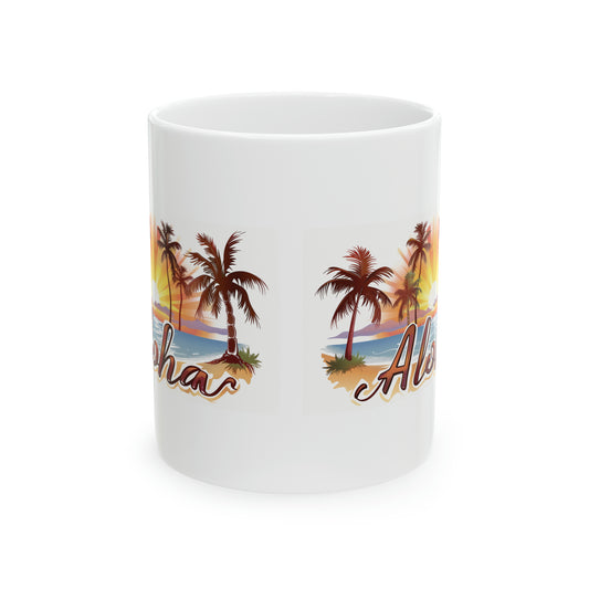 Aloha Sunset Cursive Brown Hawaiian Ceramic Mug 11oz, Hawaii Mug, HI Mug, Aloha Mug, 808 Mug, Island Mug, Tropical Mug, Coffee Mug