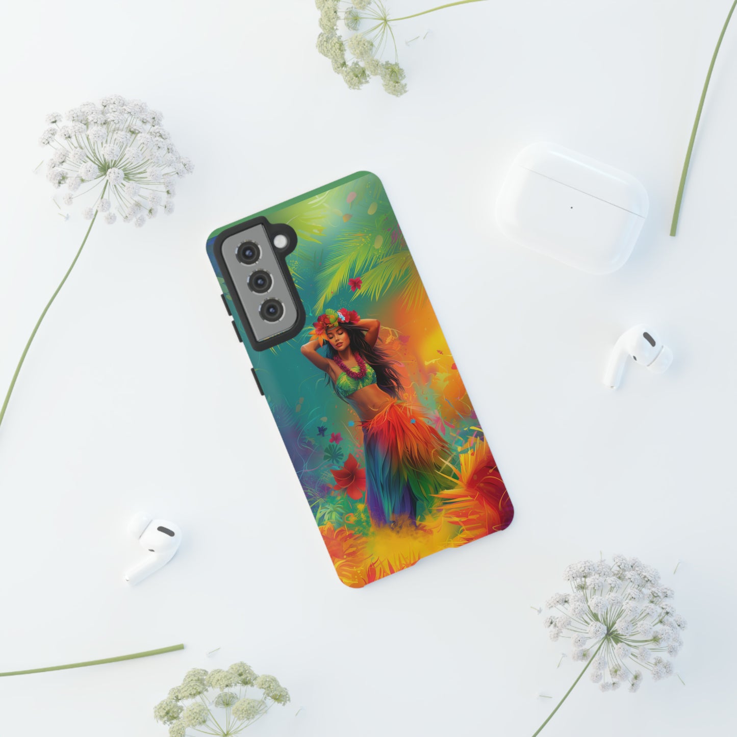 Hula Girl Hawaiian Phone Case, Tropical, Hibiscus, Wireless Compatible, Protective Cell Phone Case for iPhone, Samsung, Pixel phones