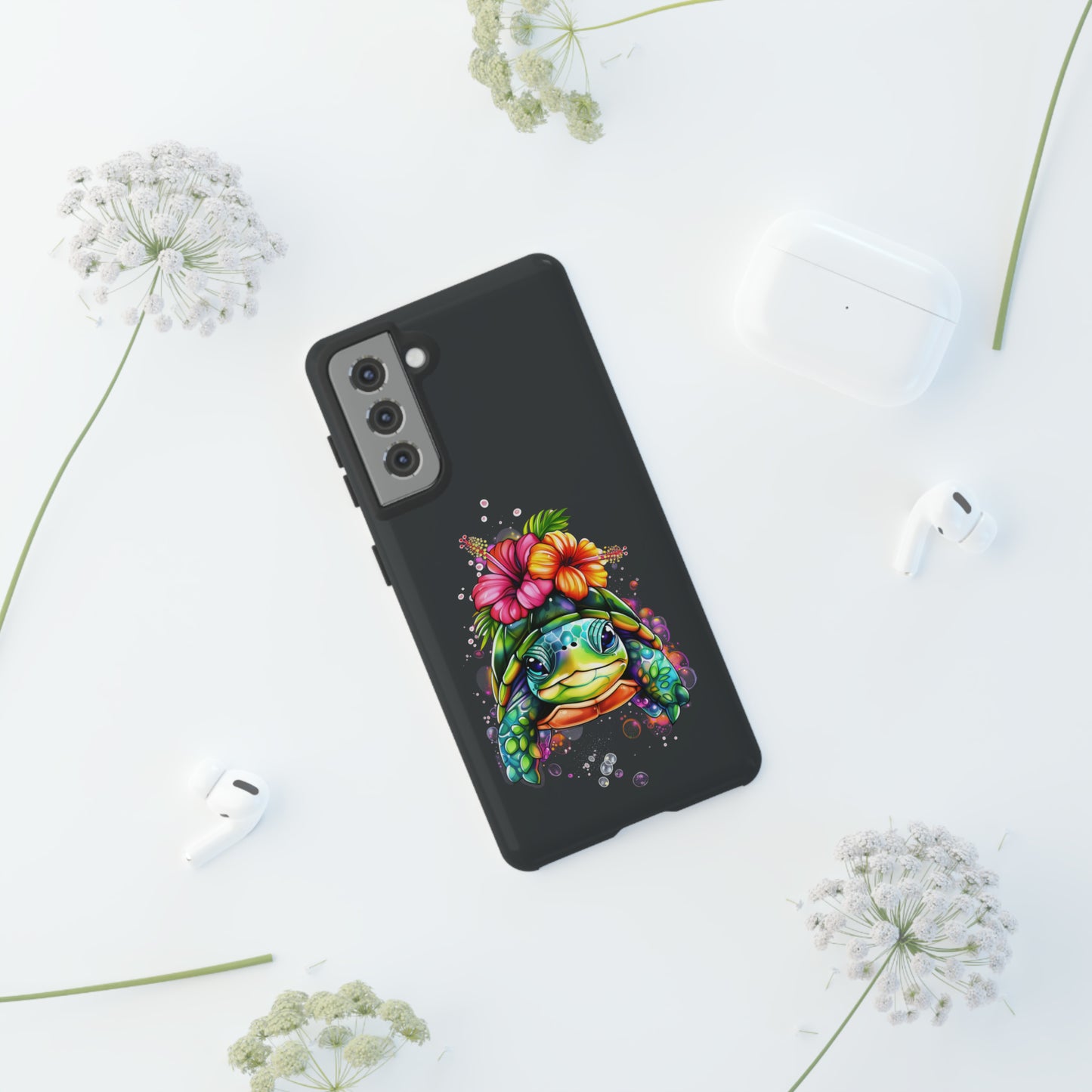 Color Splash Turtle Hawaiian Phone Case, Tropical, Hibiscus, Wireless Compatible, Protective Cell Phone Case for iPhone, Samsung, Pixel