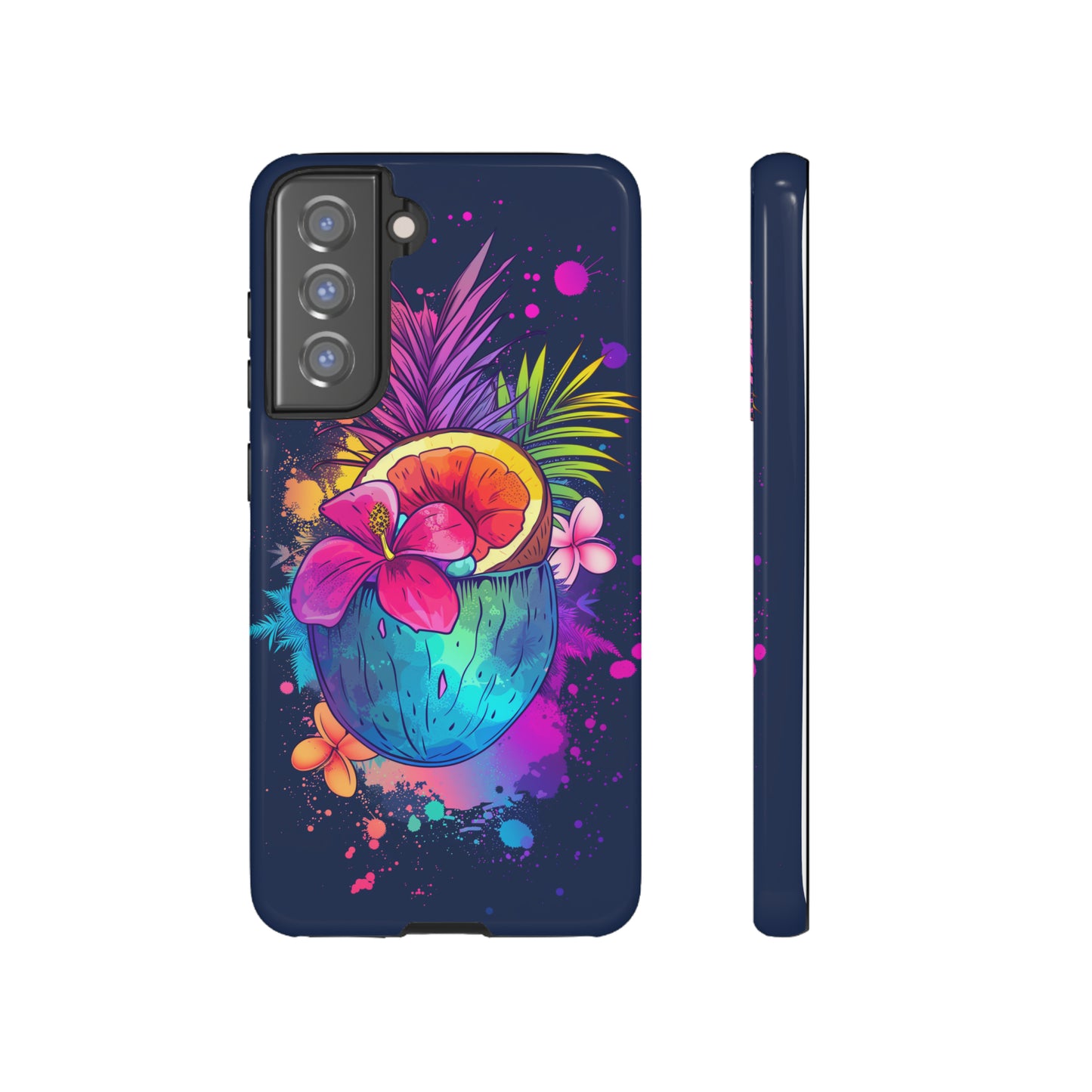 Coconut Dark Colorful Hawaiian Tropical Phone Case, Island Tropics, Wireless Compatible, Protective Cell Phone Case iPhone, Samsung, Pixel