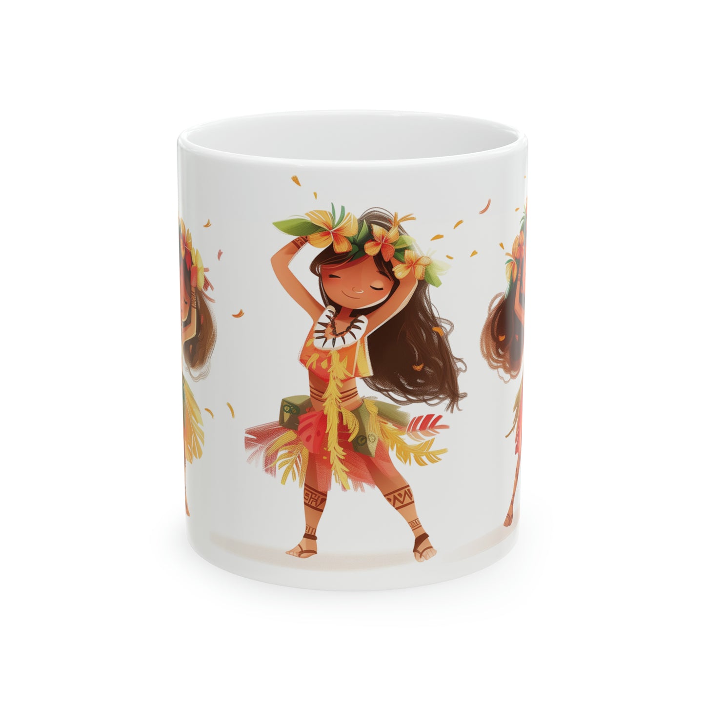 Cute Hula Girls Cartoon Hawaiian Ceramic Mug 11oz, Hawaii Mug, HI Mug, Aloha Mug, 808 Mug, Island Mug, Tropical Mug, Coffee Mug