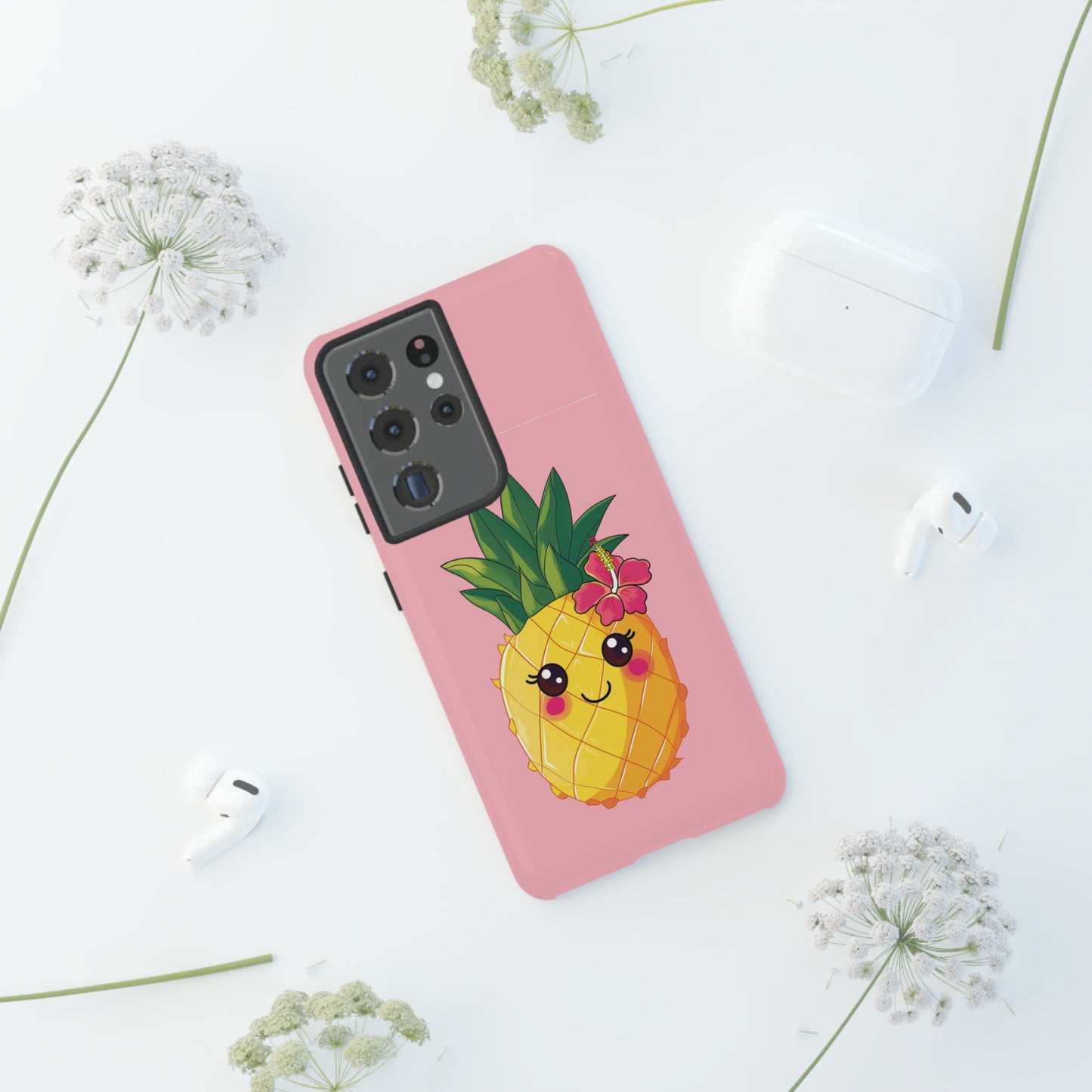 Cute Pineapple Hawaiian Phone Case, Tropical, Hibiscus, Wireless Compatible, Protective Cell Phone Case for iPhone, Samsung, Pixel phones