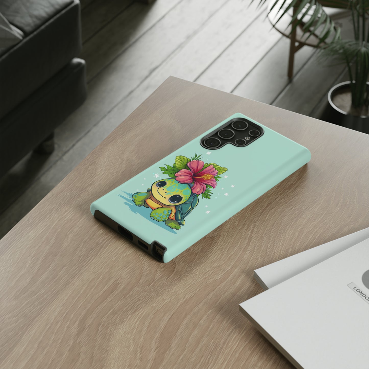 Cute Turtle Hawaiian Phone Case, Tropical, Hibiscus, Wireless Compatible, Protective Cell Phone Case for iPhone, Samsung, Pixel phones