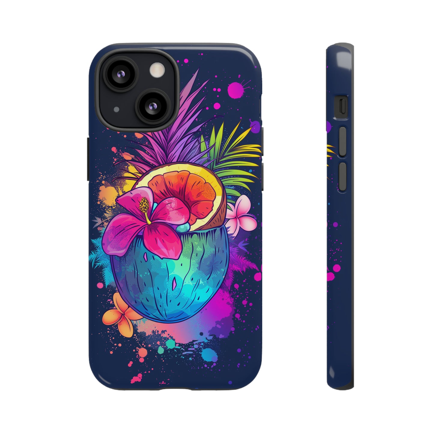 Coconut Dark Colorful Hawaiian Tropical Phone Case, Island Tropics, Wireless Compatible, Protective Cell Phone Case iPhone, Samsung, Pixel