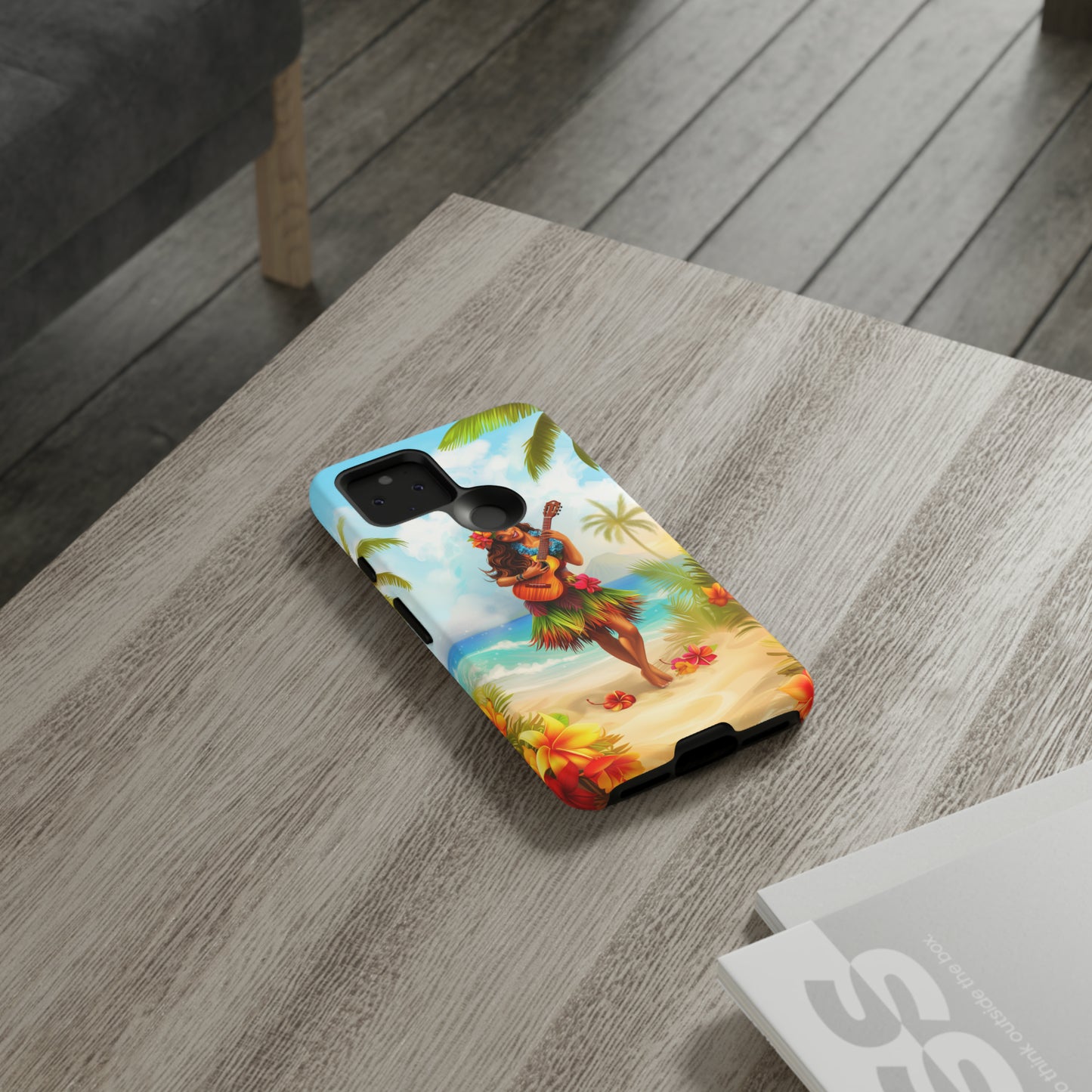 Hula Girl Guitar Hawaiian Phone Case, Tropical, Hibiscus, Wireless Compatible, Protective Cell Phone Case for iPhone, Samsung, Pixel phones