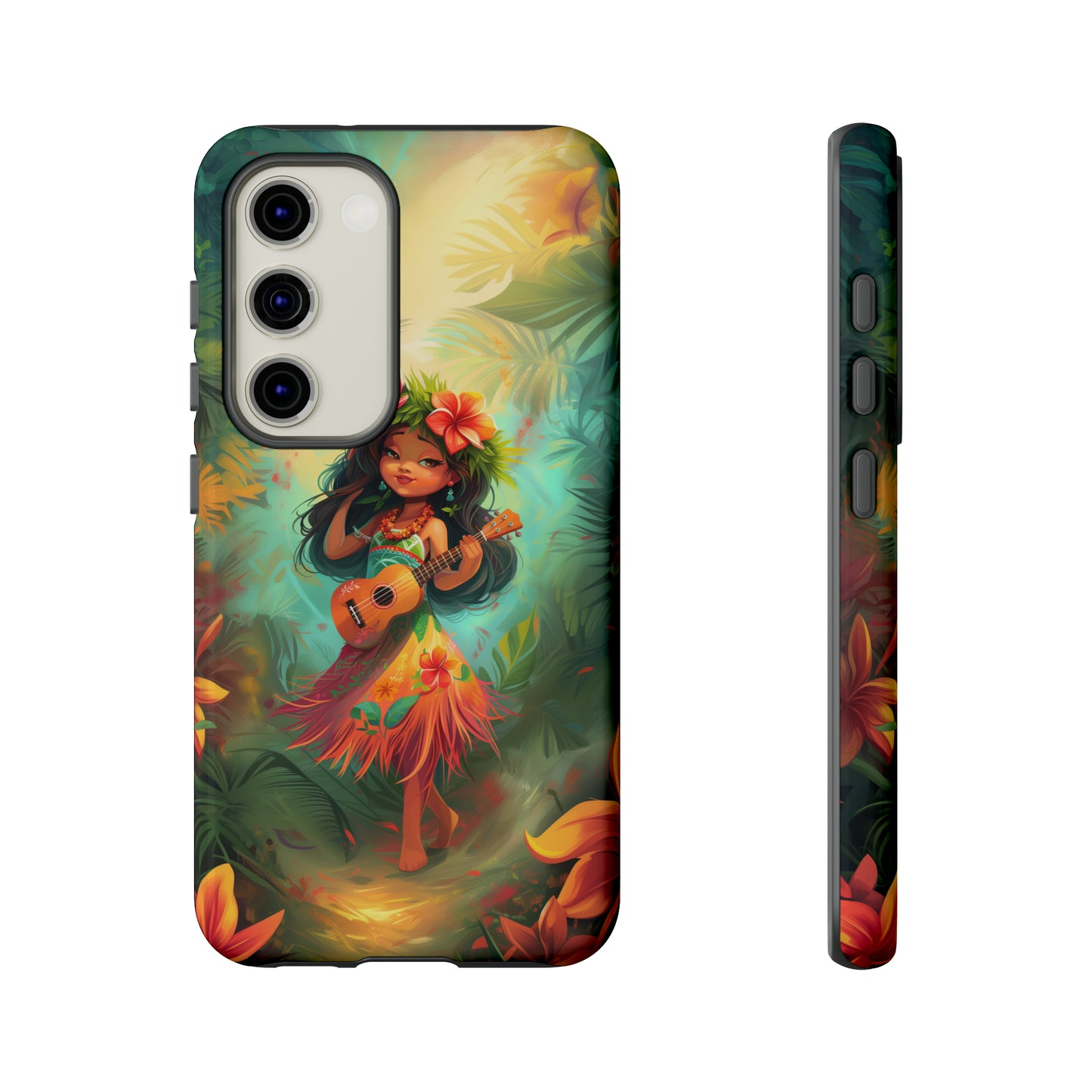 Cute Hula Girl Ukulele Hawaiian Phone Case, Tropical, Hibiscus, Wireless Compatible, Protective Cell Phone Case for iPhone, Samsung, Pixel