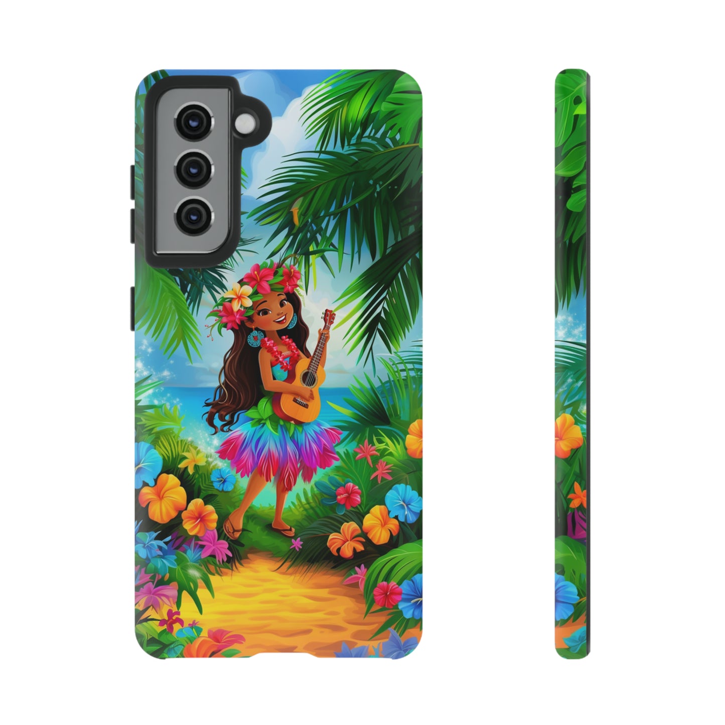 Hula Girl Ukulele Hawaiian Phone Case, Tropical, Hibiscus, Wireless Compatible, Protective Cell Phone Case for iPhone, Samsung, Pixel phones